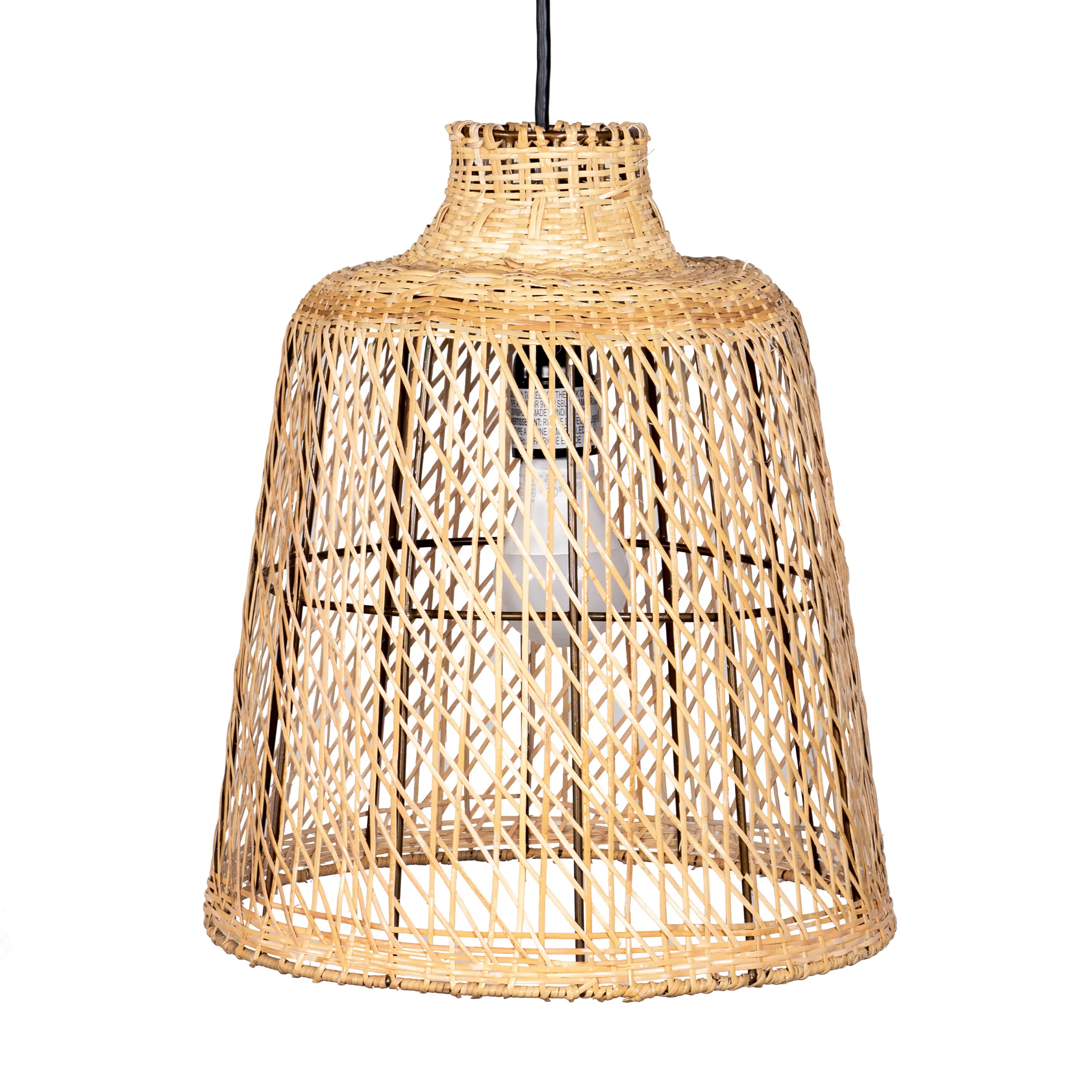 15-inch Rattan Iron Bell Pendant Lamp | Black