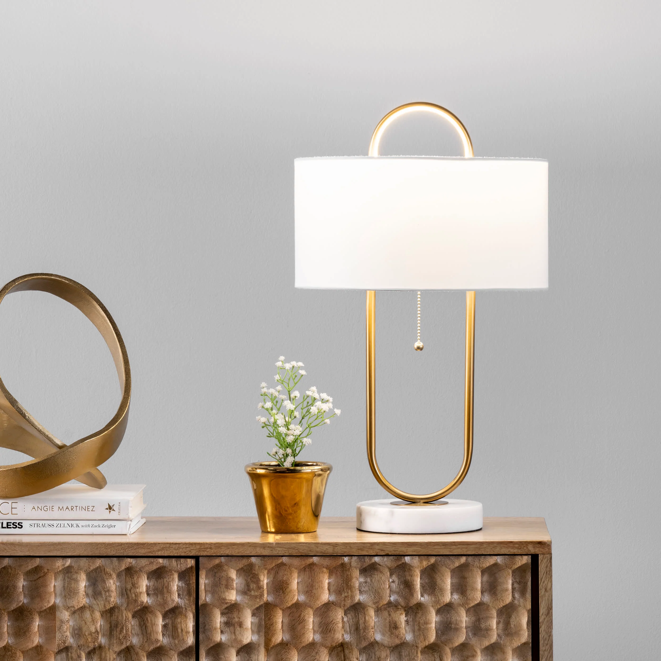 20-inch Oblong Steel Hoop Table Lamp | Gold - Image 2