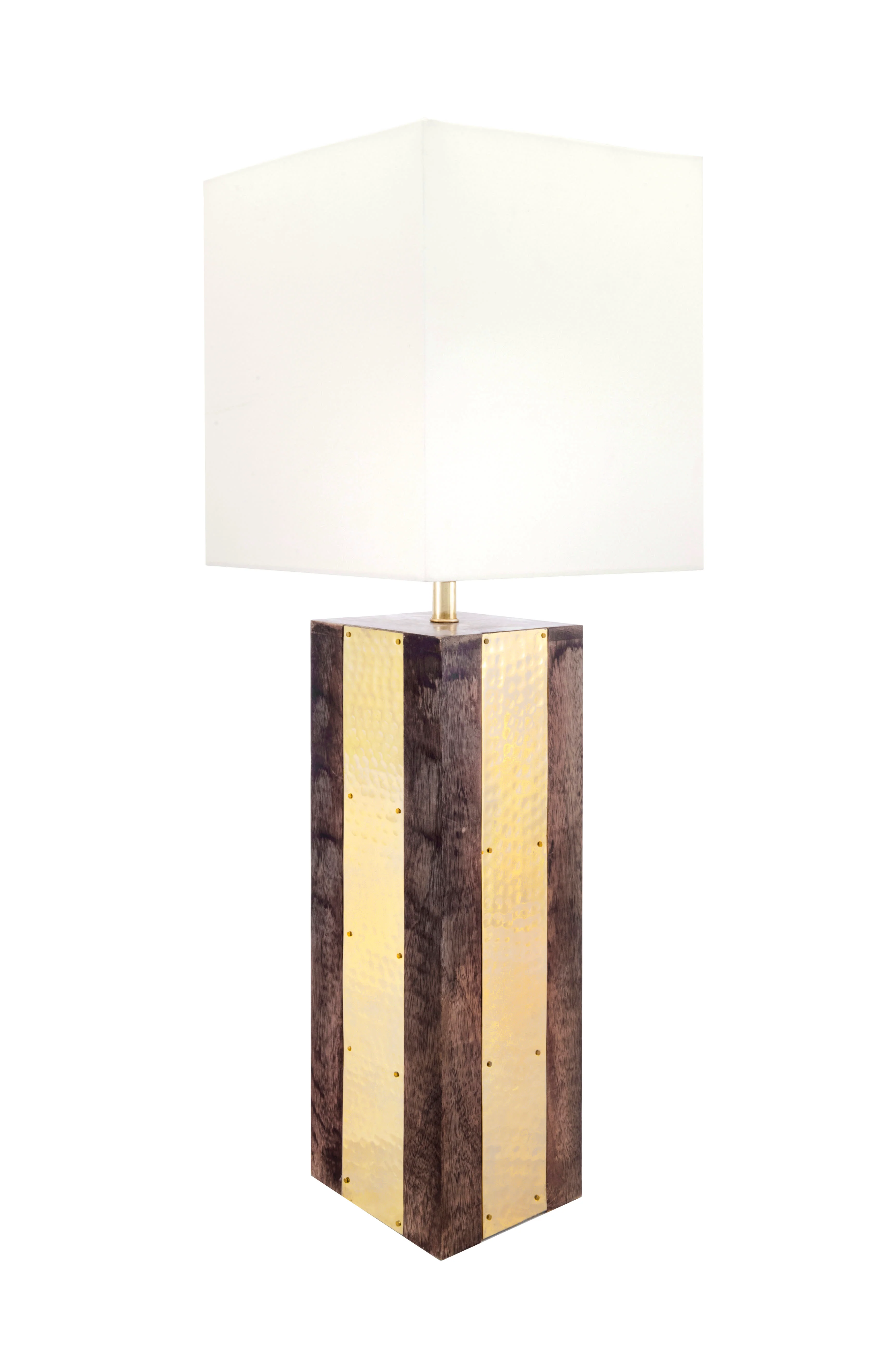 25-Inch Jasmine Wood Brass Table Lamp | Gold