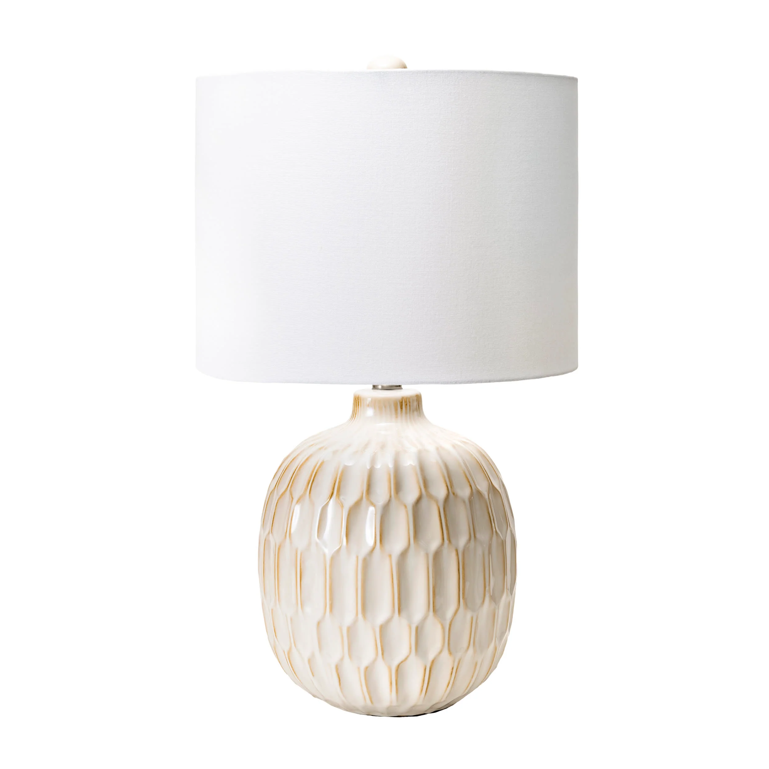 25-inch Ridged Ceramic Honeycomb Vase Table Lamp | Cream