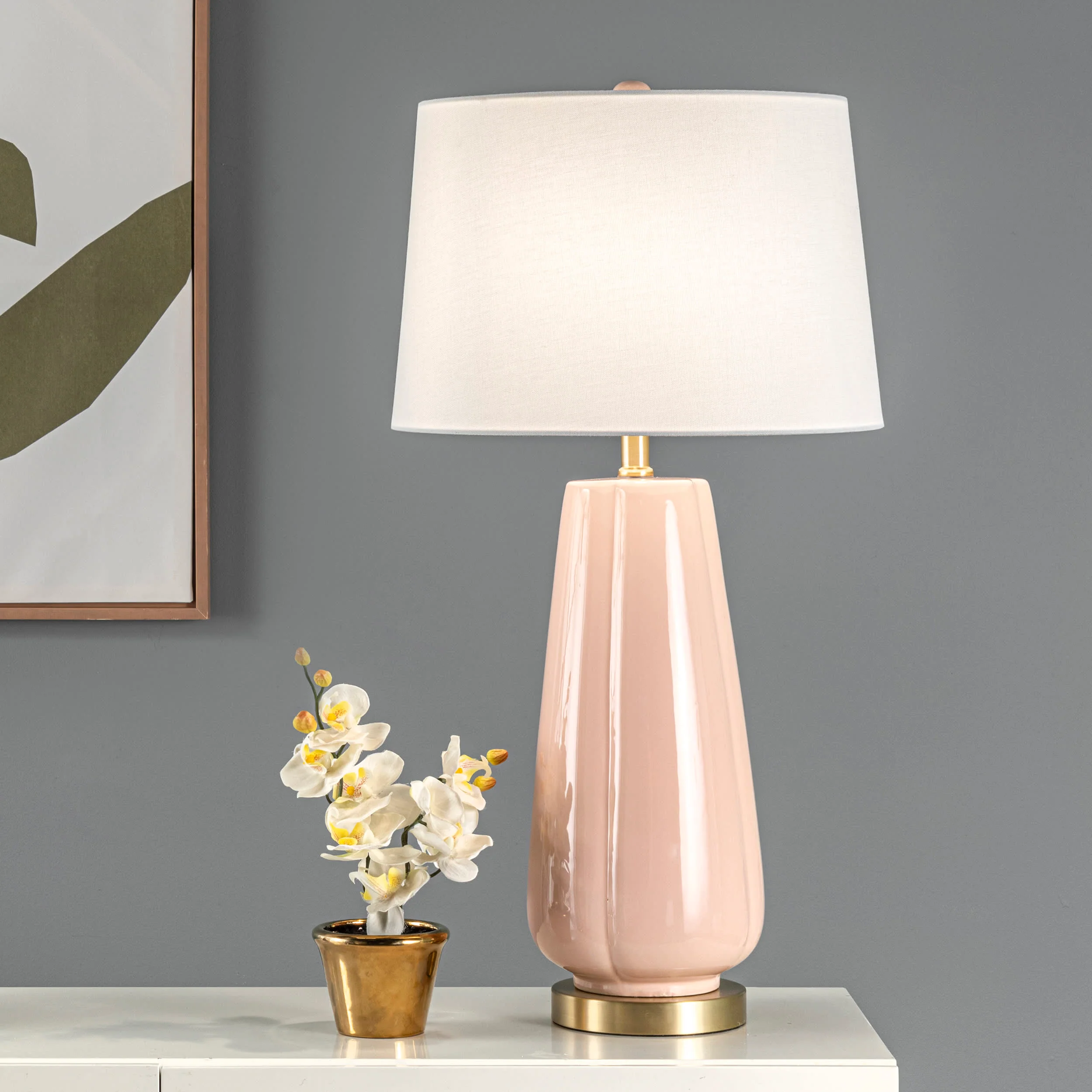 28-inch Golden Lotus Ceramic Table Lamp | Pink - Image 2
