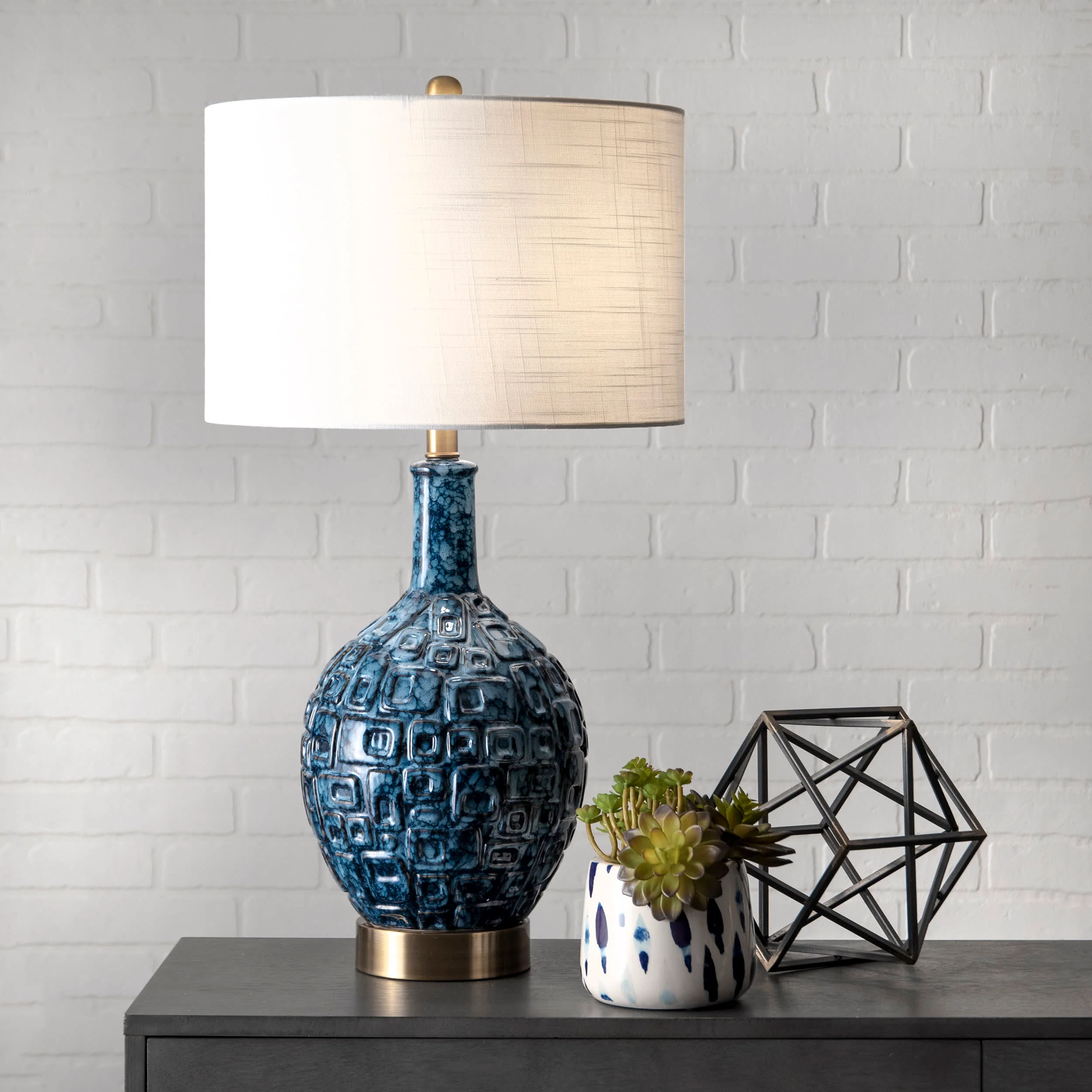 28-inch Tegular Ceramic Flask Table Lamp | Blue - Image 2
