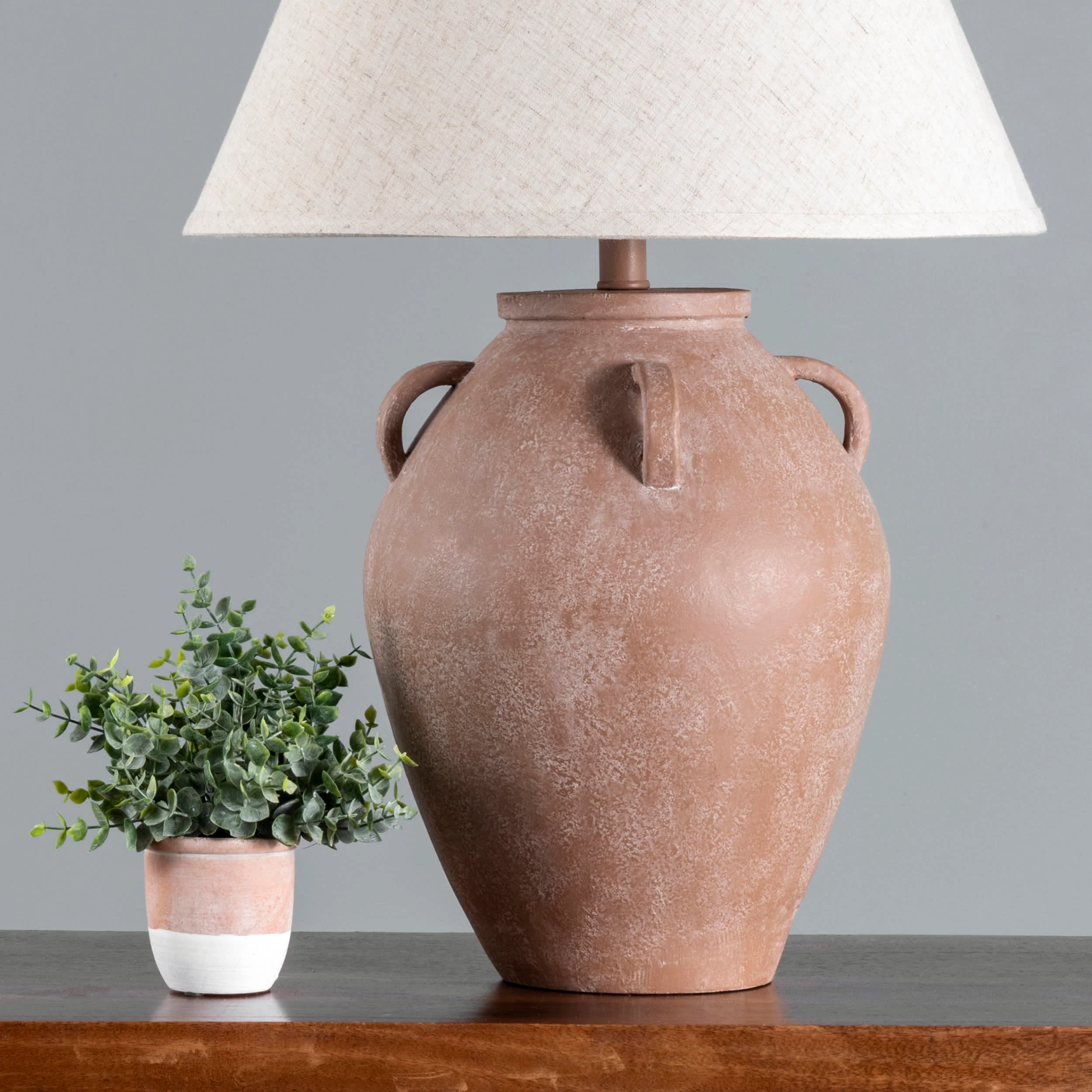 29-inch Vintage Resin Amphora Table Lamp | Beige - Image 4