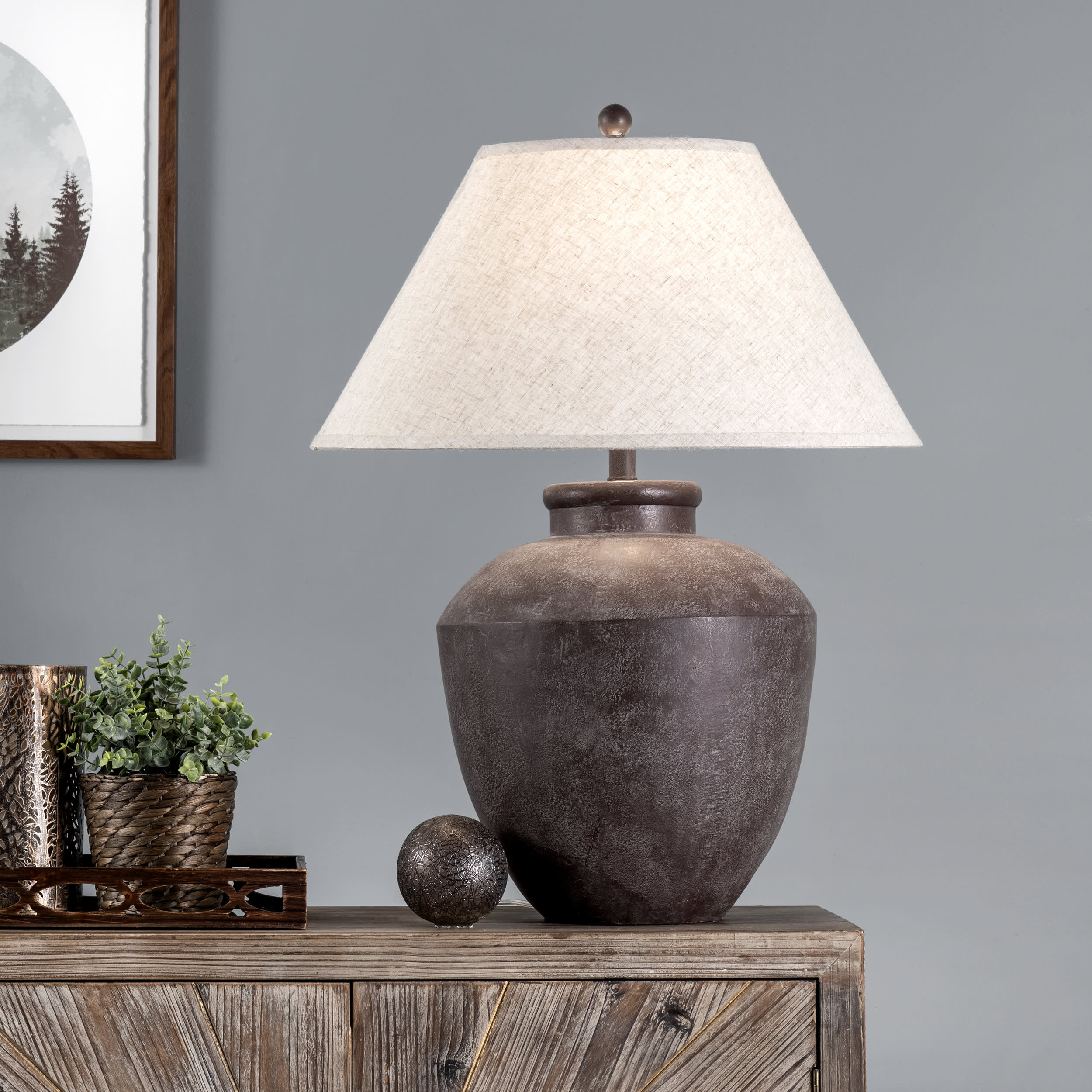 30-inch Vintage Resin Urn Table Lamp | Brown - Image 2