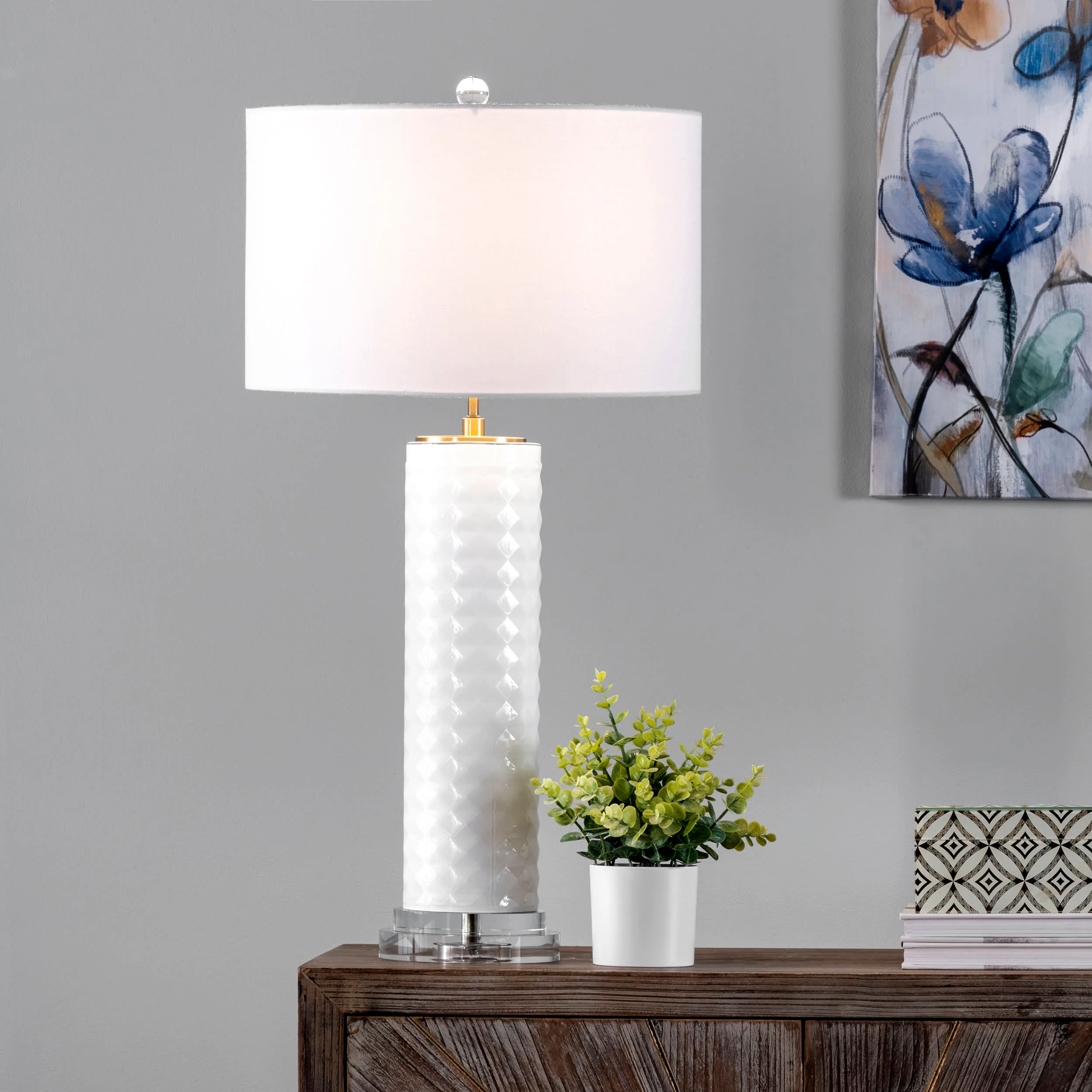 31-inch Textured Glass Tiled Column Table Lamp | White - Image 2