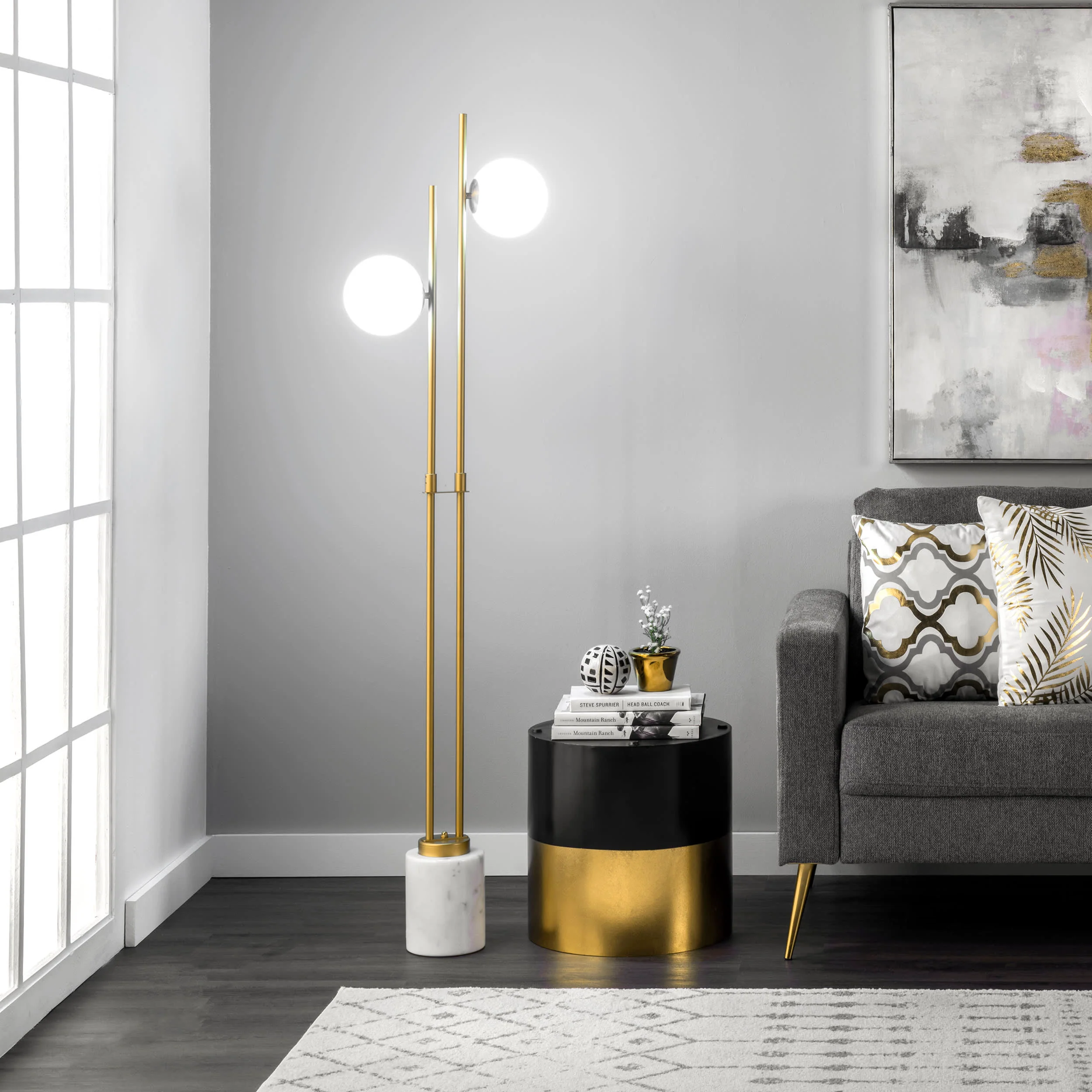 63-inch Twin Pronged Metal Floor Lamp | White - Image 2