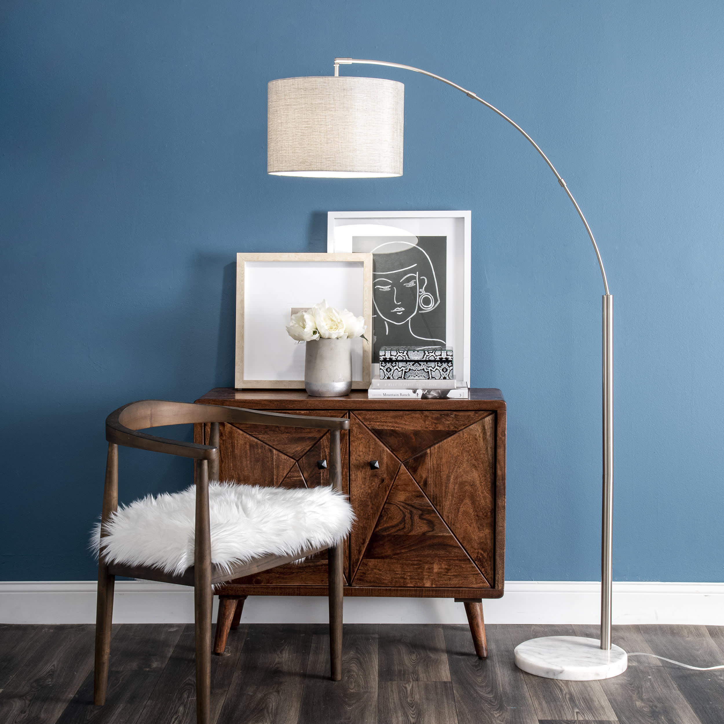 69-inch Arched Marble Rod Floor Lamp | Silver - Image 2
