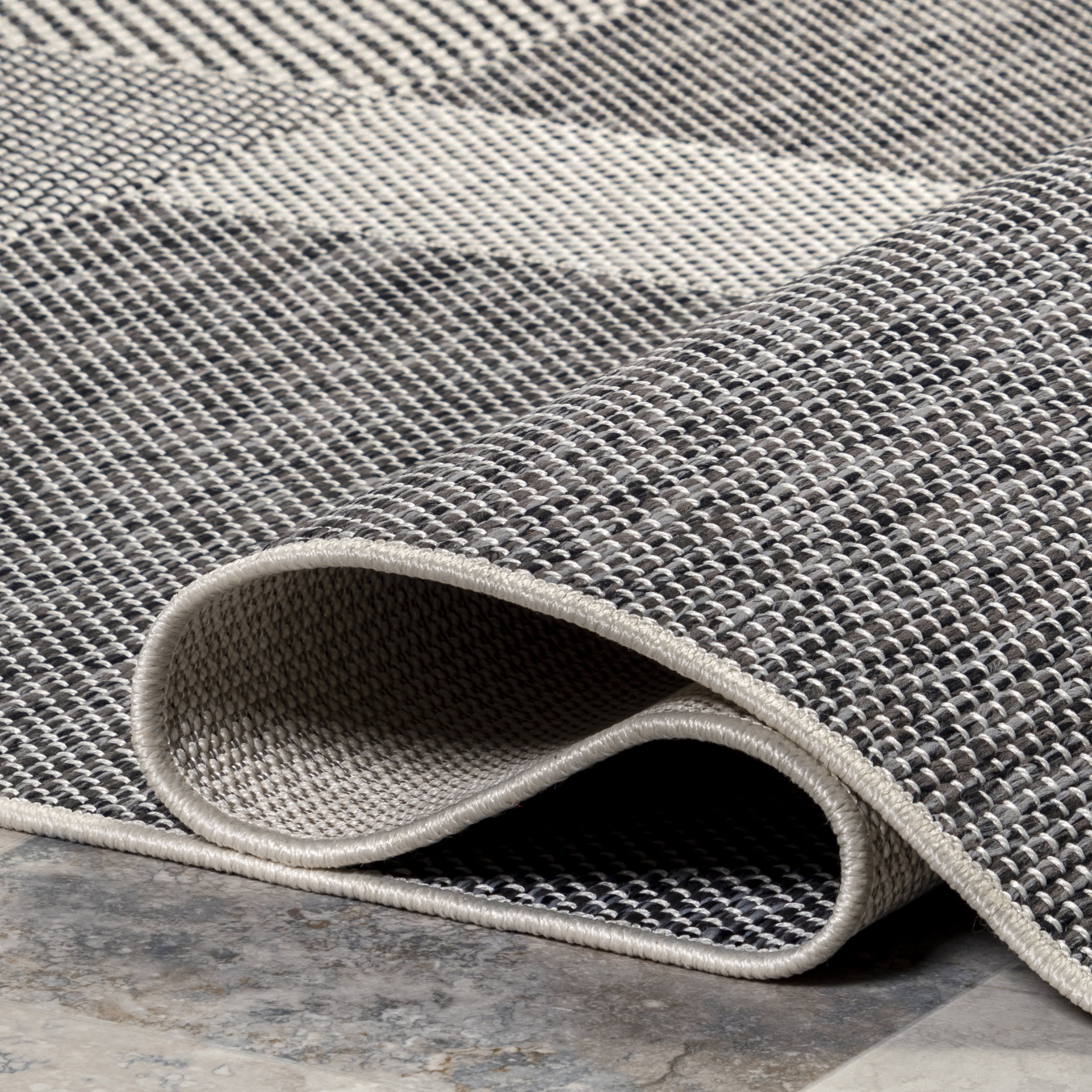Abbye Layered Geometric Indoor/Outdoor Rug | Grey - Image 8