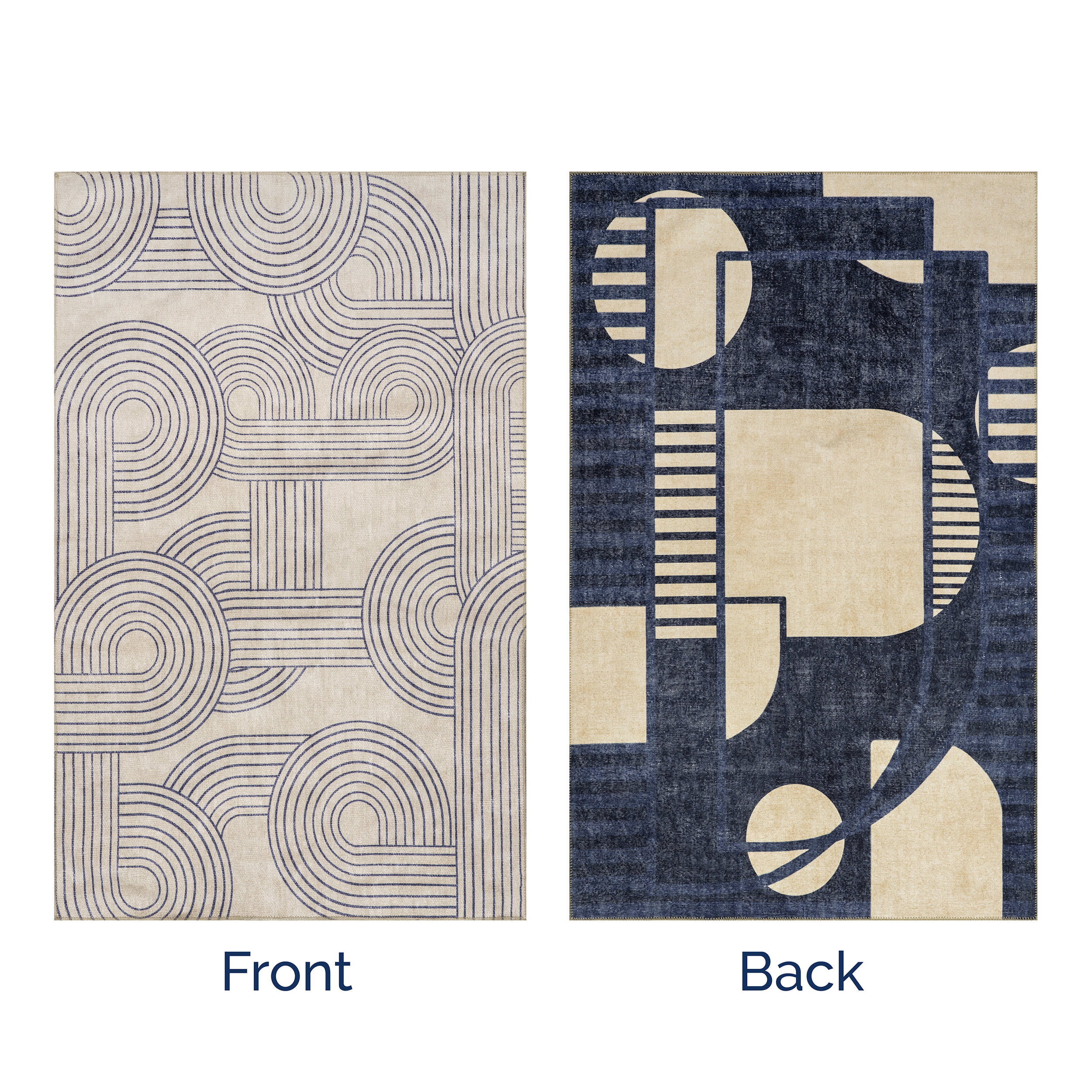 Adira Reversible Washable Rug | Beige And Navy - Image 7