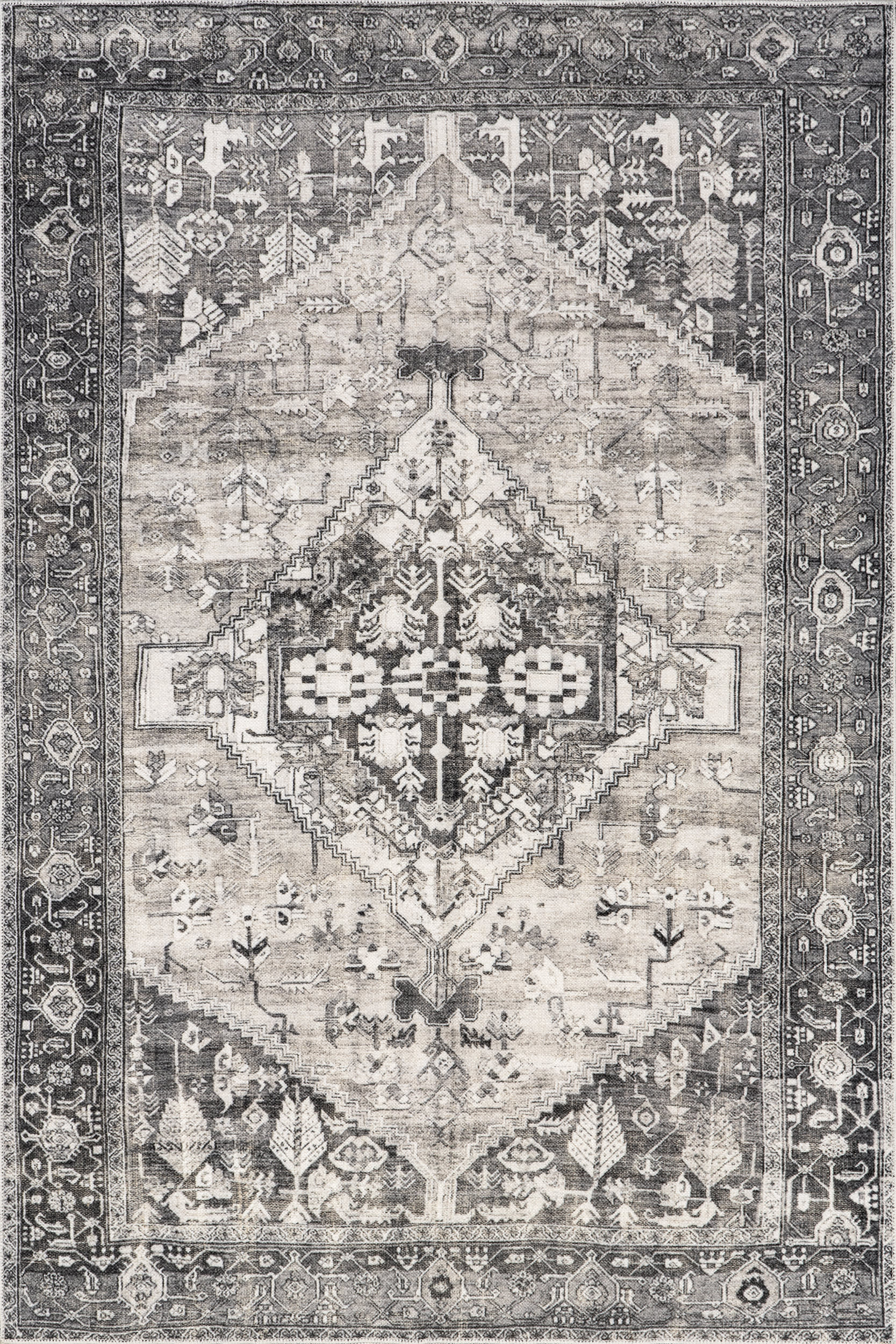 Adley Hexagon Medallion Washable Rug | Grey