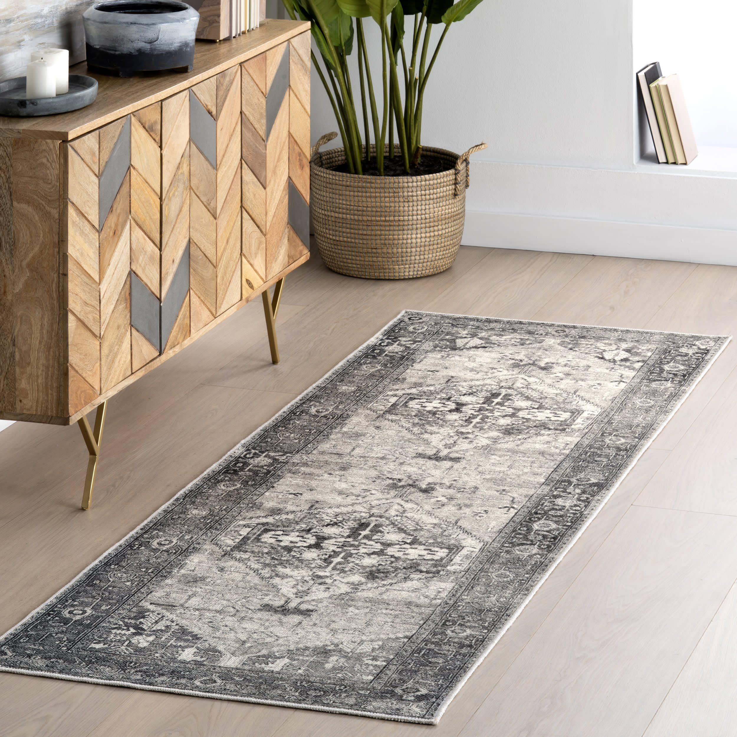 Adley Hexagon Medallion Washable Rug | Grey - Image 2