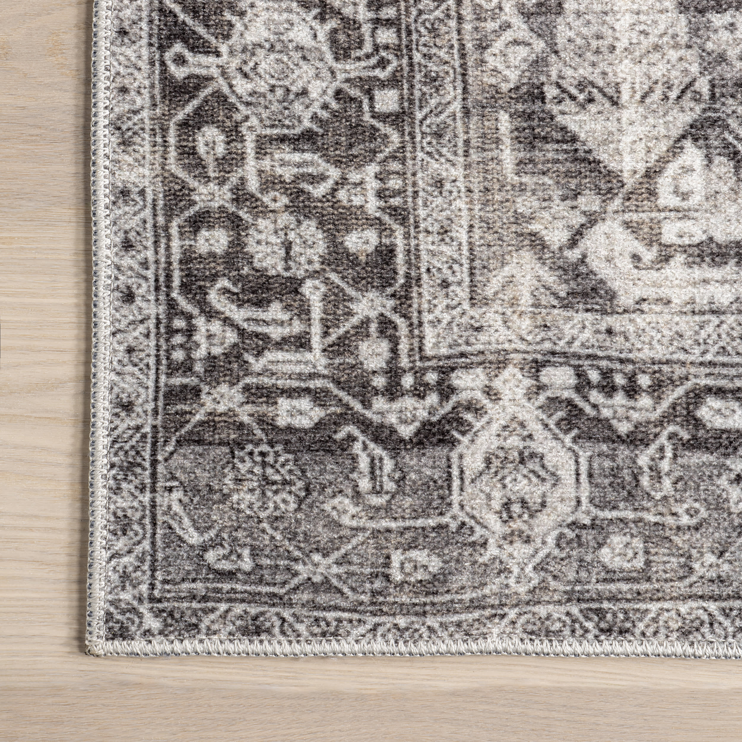 Adley Hexagon Medallion Washable Rug | Grey - Image 3