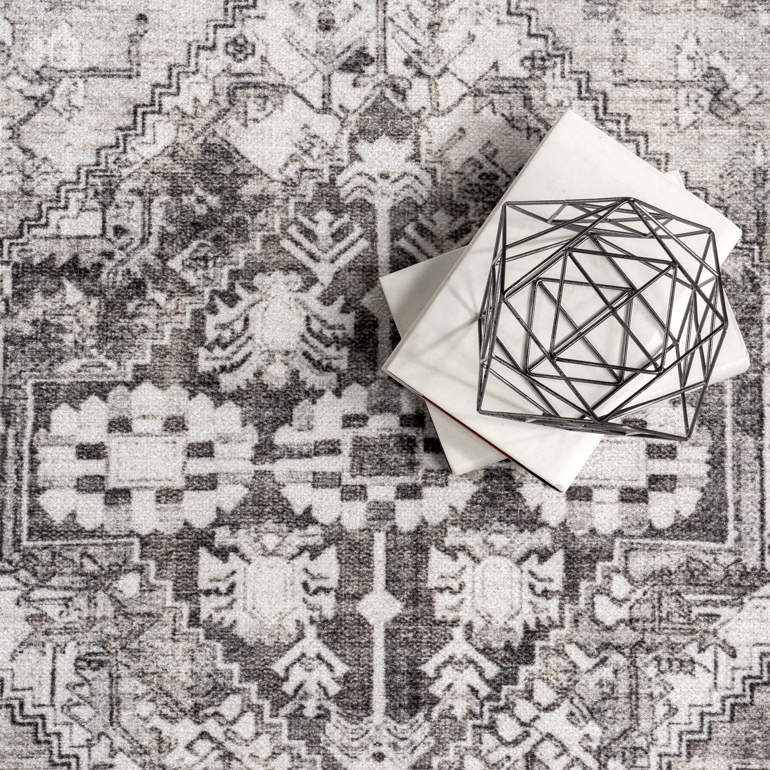 Adley Hexagon Medallion Washable Rug | Grey - Image 7