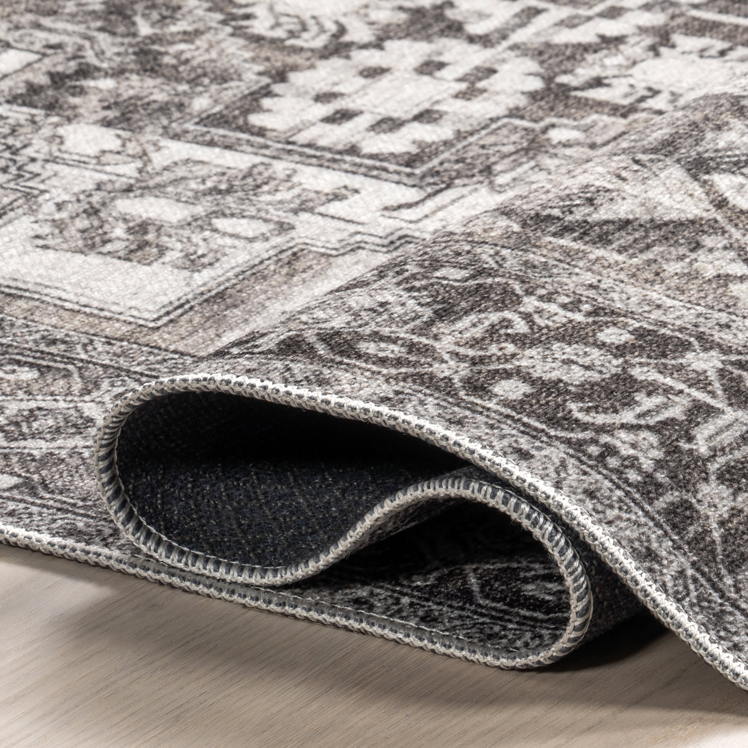 Adley Hexagon Medallion Washable Rug | Grey - Image 8