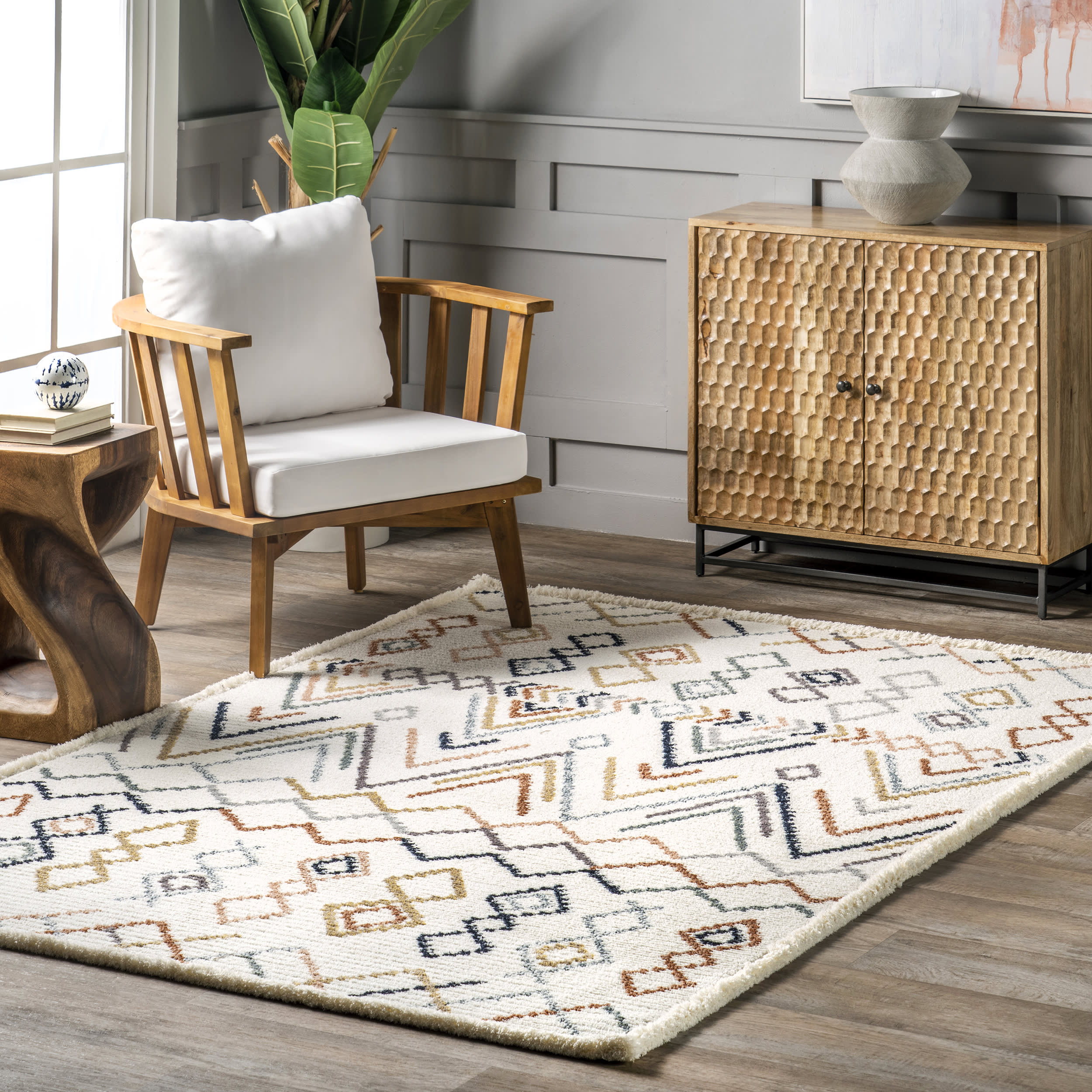 Adrianna Abstract Crosshatch Rug | Beige - Image 2