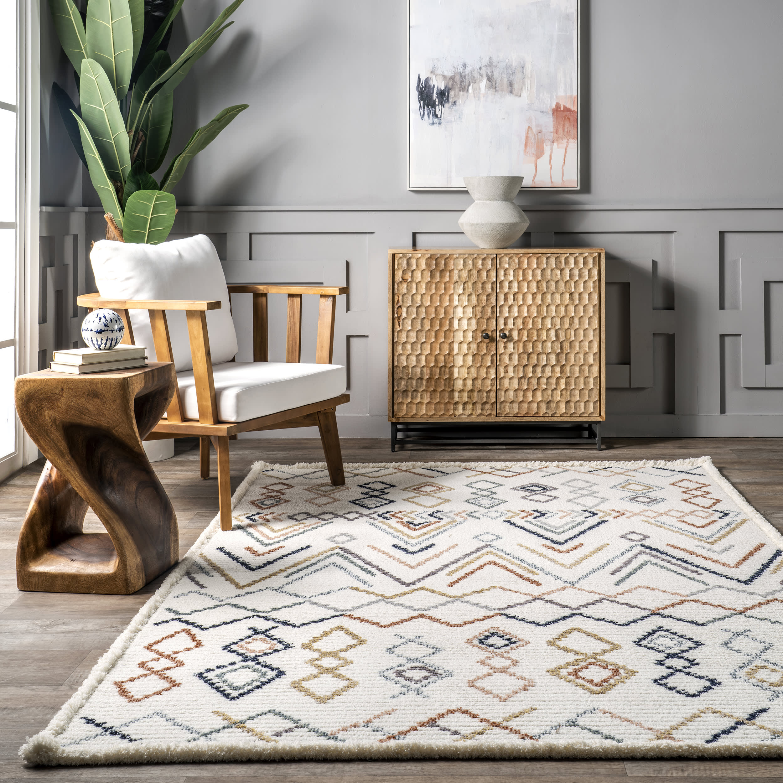 Adrianna Abstract Crosshatch Rug | Beige - Image 4