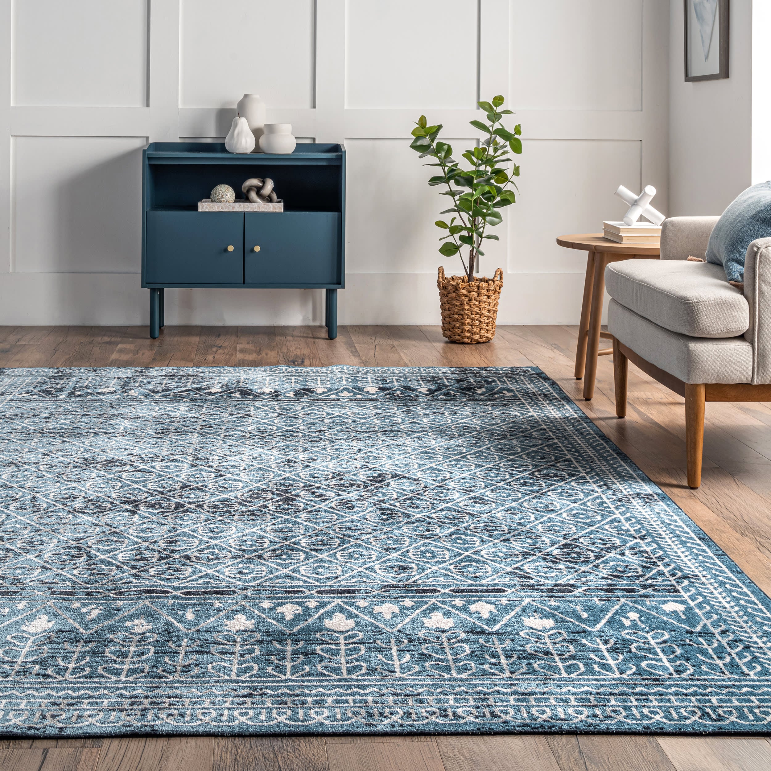 Aida Washable Stencil Rug | Aqua - Image 4