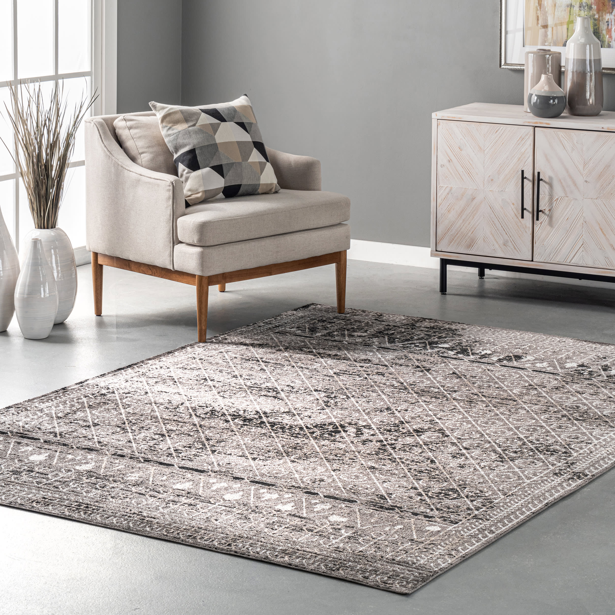 Aida Washable Stencil Rug | Dark Grey - Image 2
