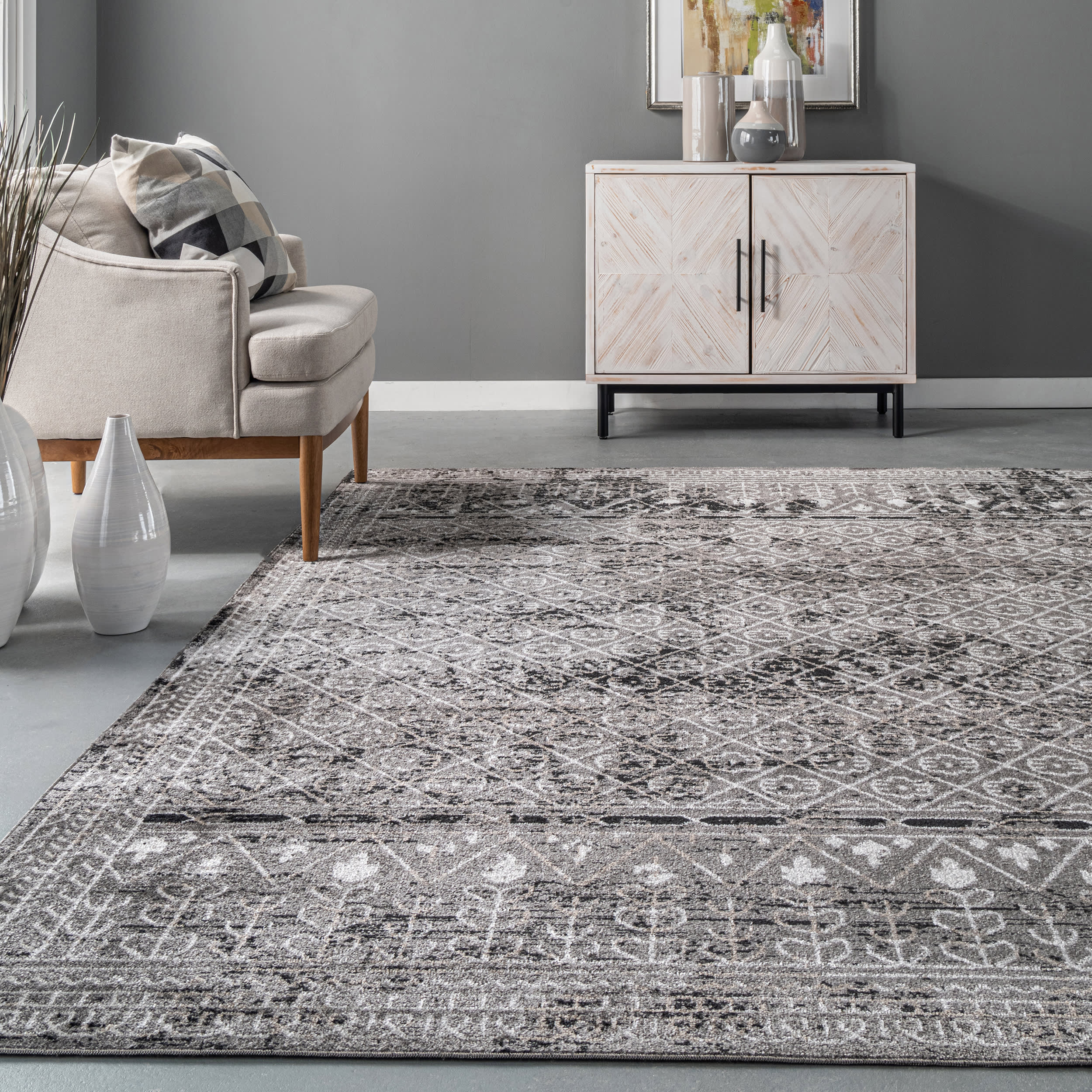 Aida Washable Stencil Rug | Dark Grey - Image 4