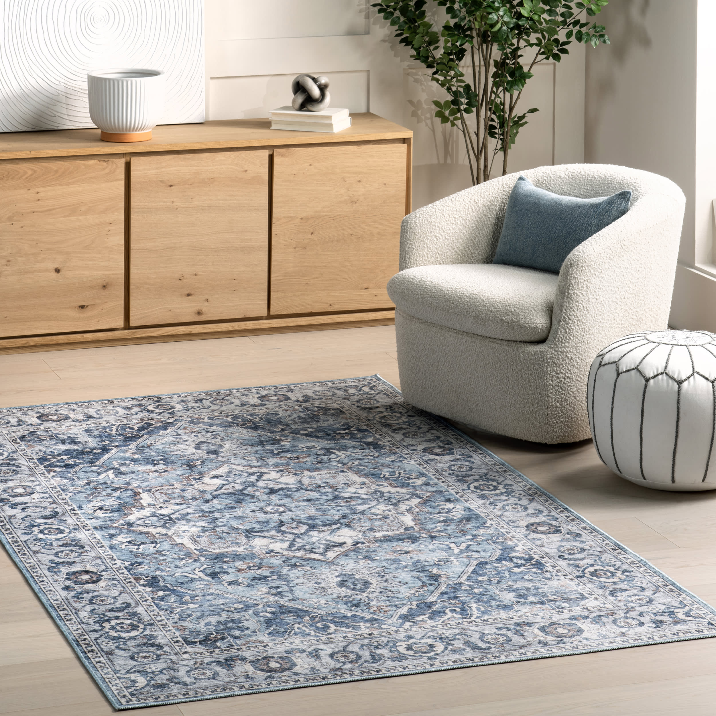 Ailish Botanical Washable Rug | Blue - Image 2