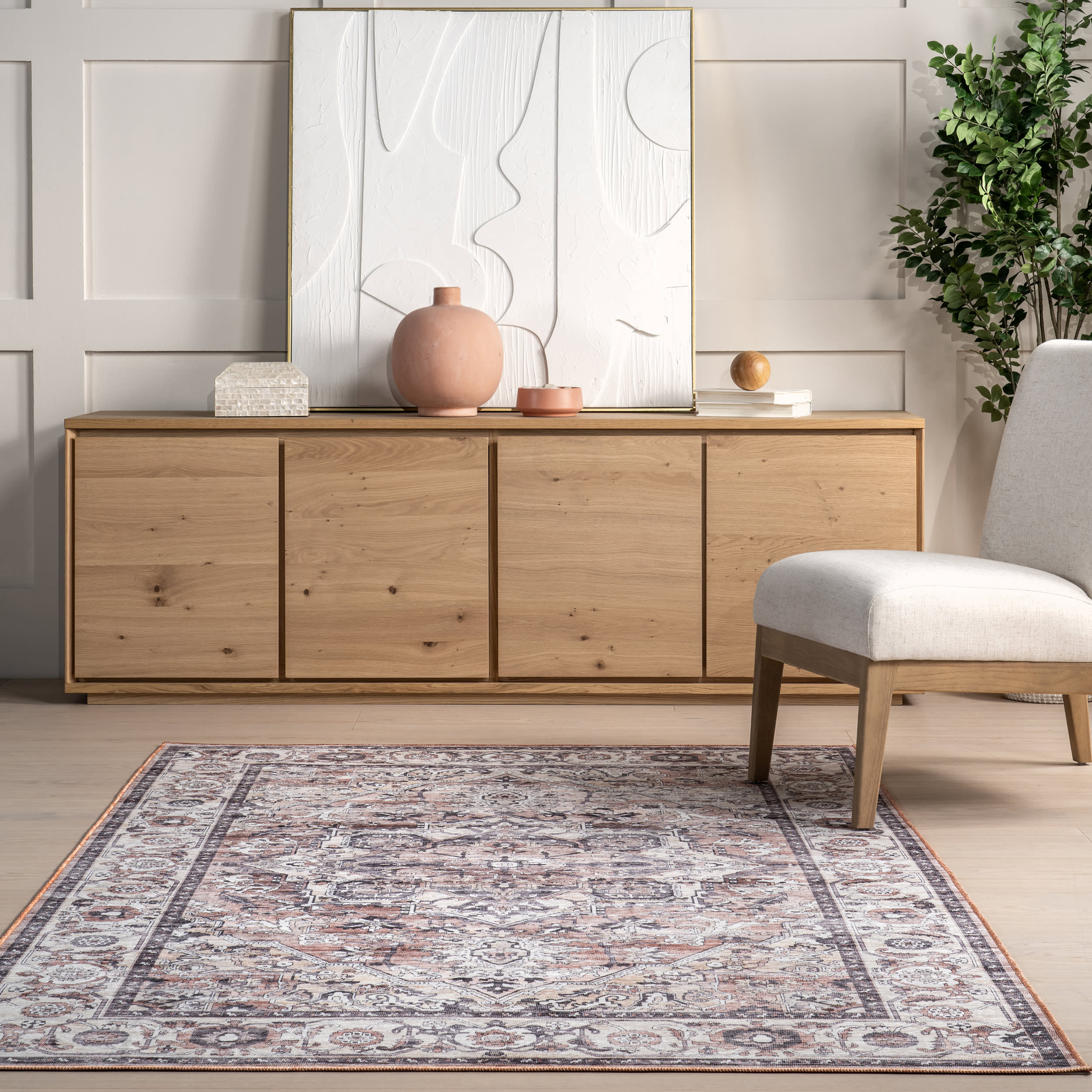 Ailish Botanical Washable Rug | Blush - Image 4