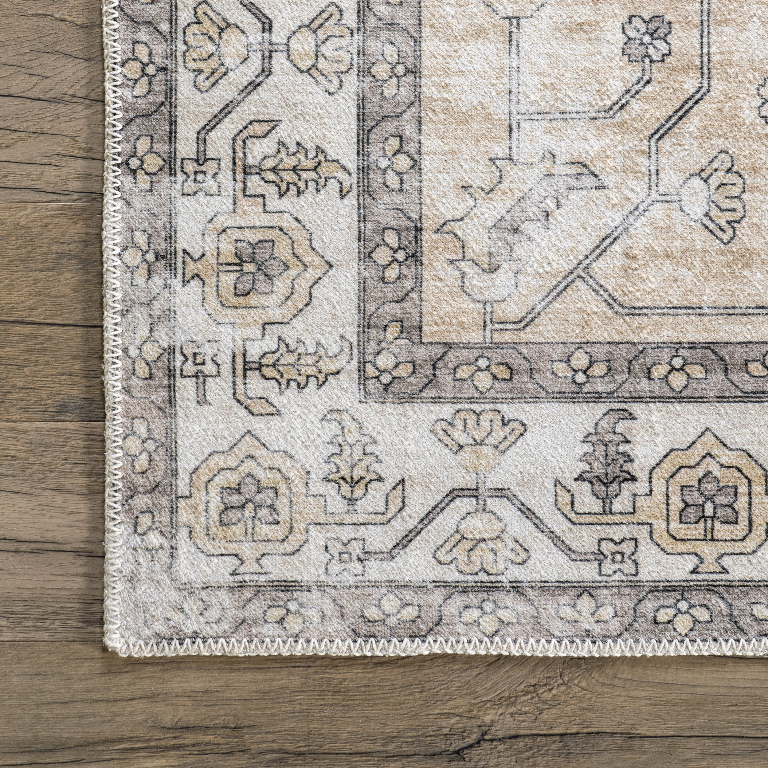 Aimee Washable Vintage Snow Peaks Rug | Grey - Image 3