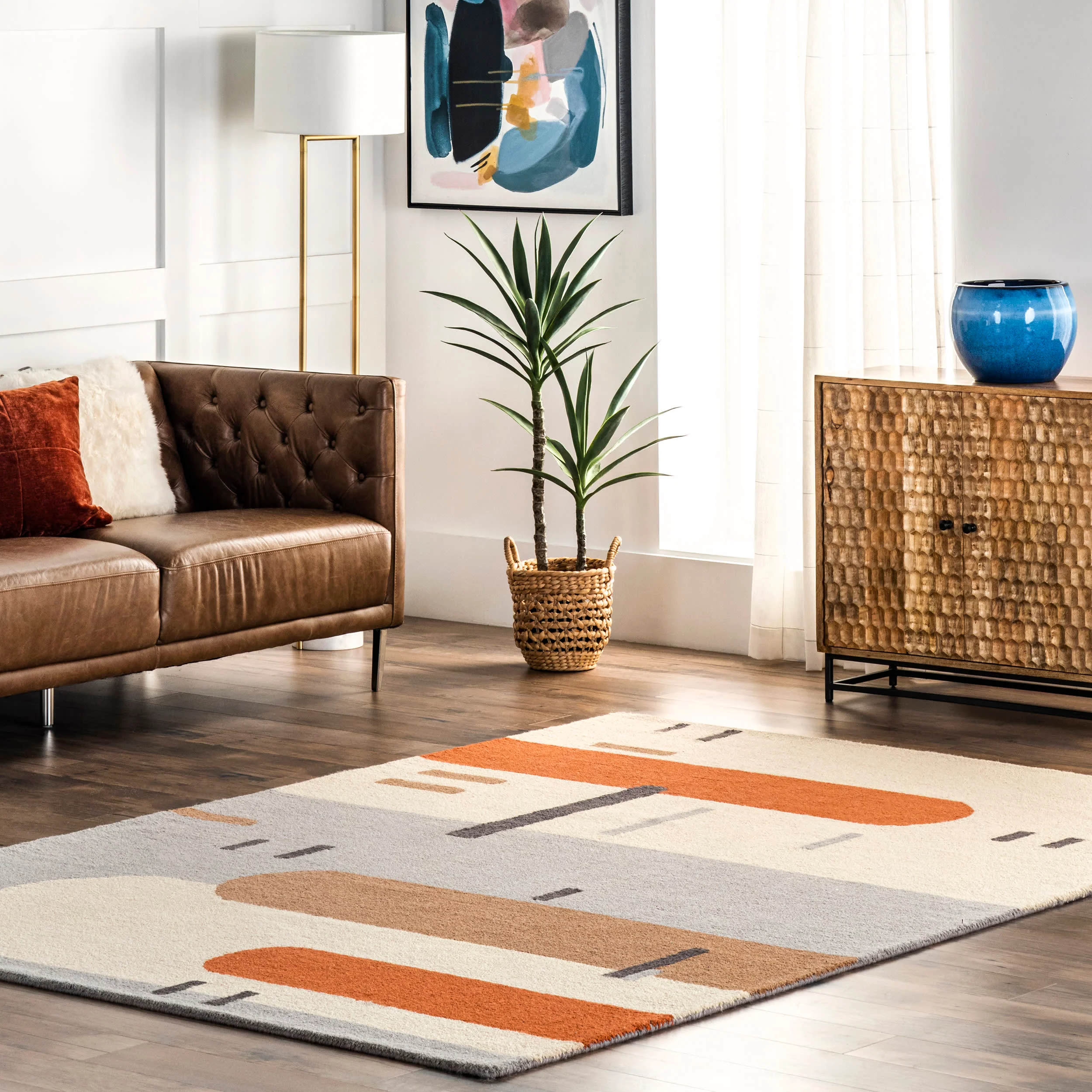Alani Wool Modern Abstract Rug | Peach - Image 2