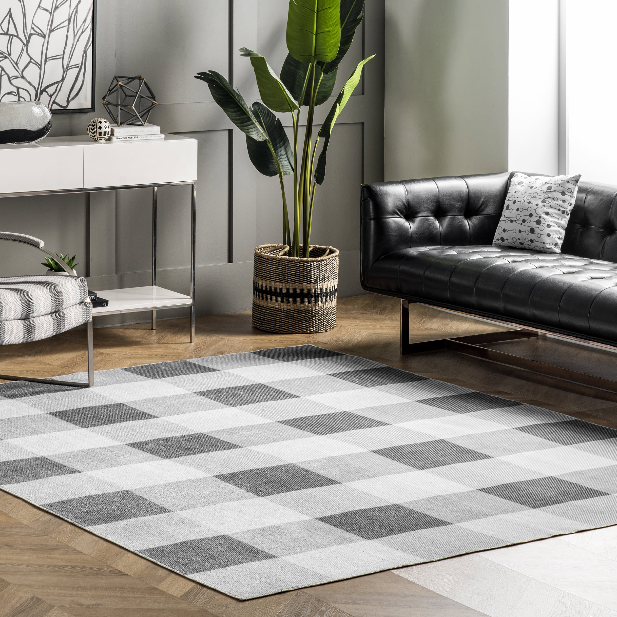 Alanna Buffalo Plaid Washable Rug | Grey - Image 2