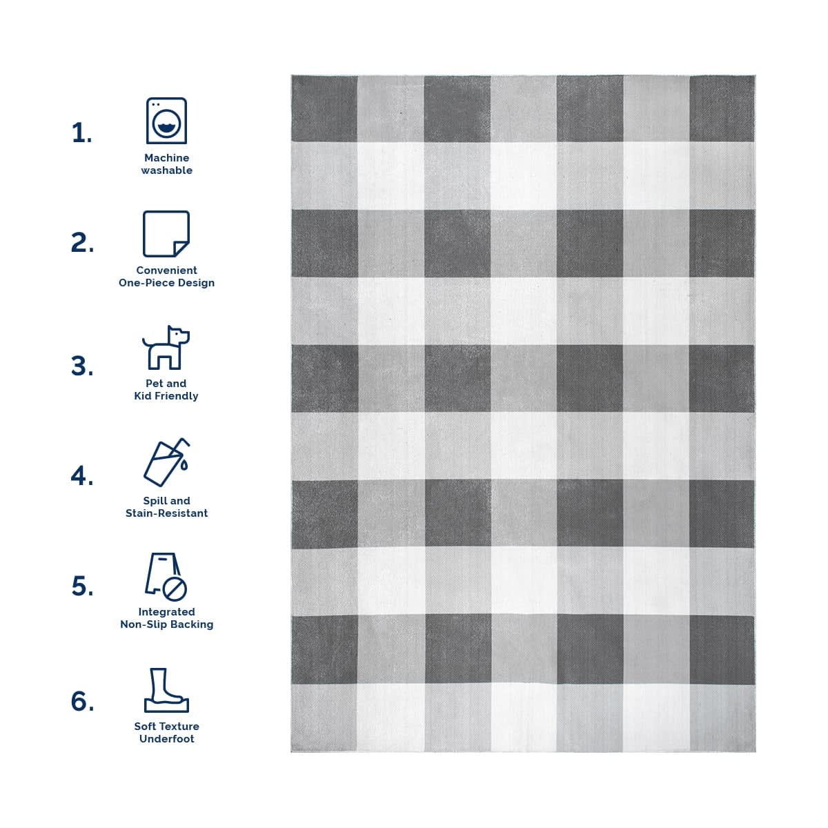 Alanna Buffalo Plaid Washable Rug | Grey - Image 6