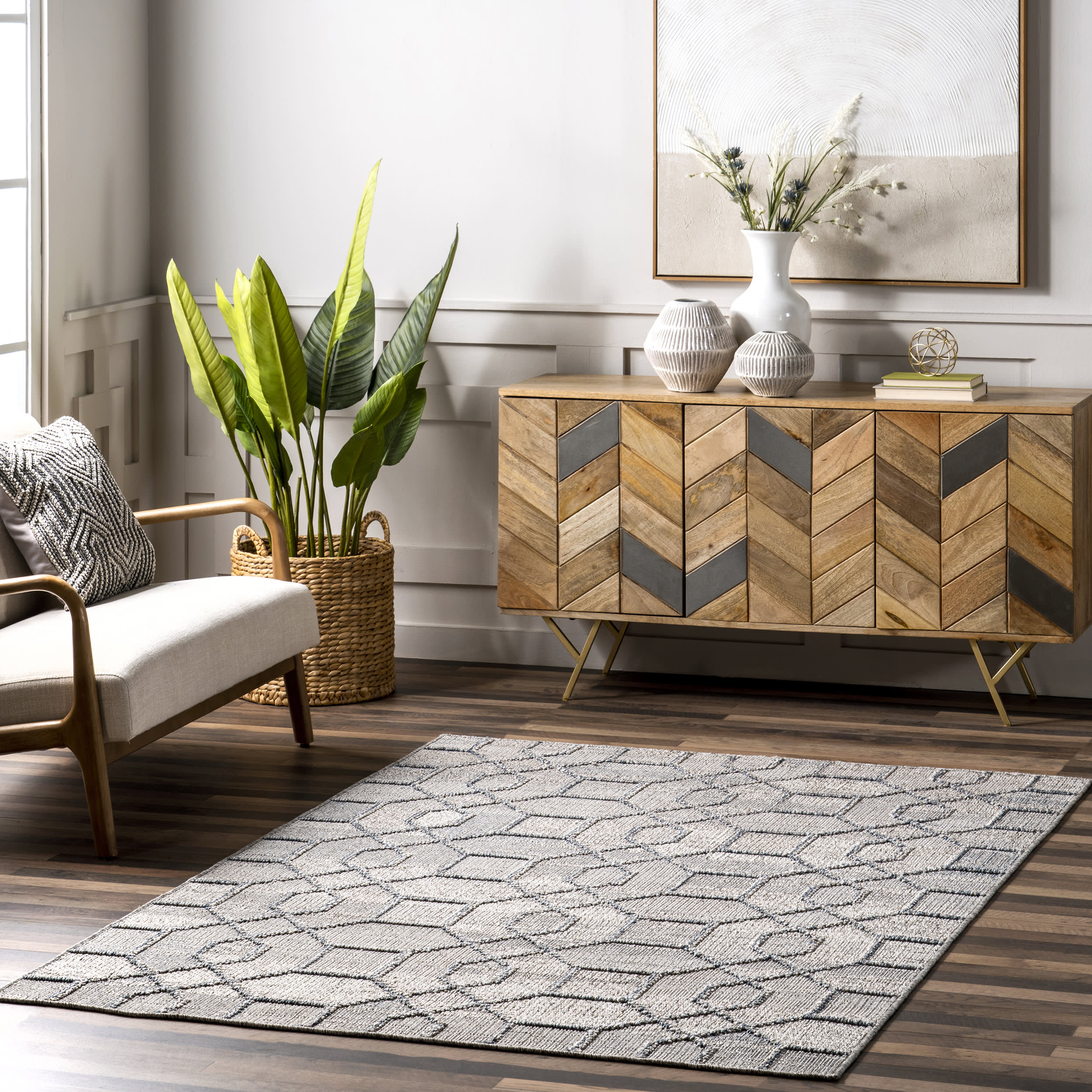 Aleah Honeycomb Indoor/Outdoor Rug | Light Grey - Image 8