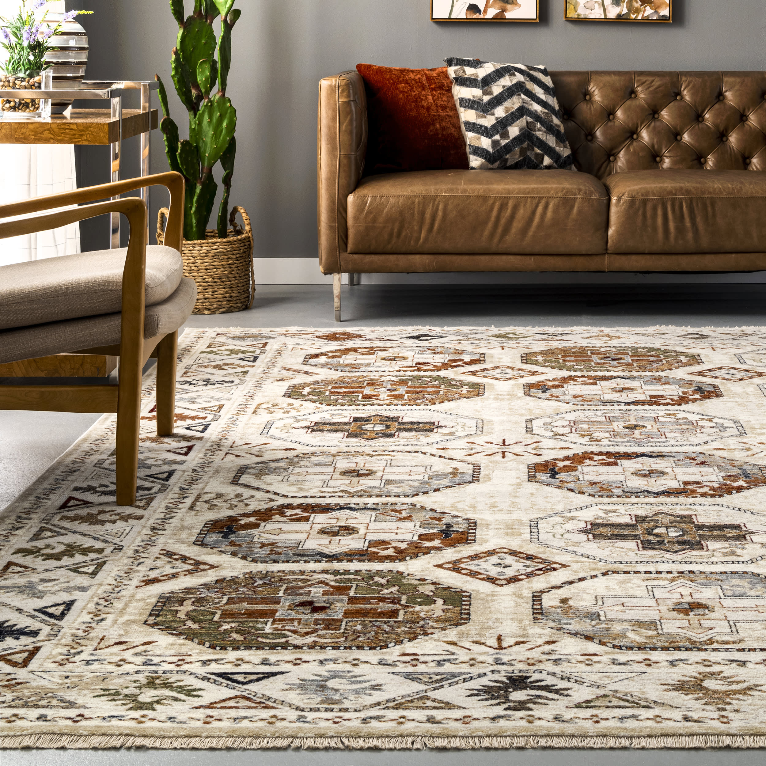 Aleena Persian Fringed Rug | Beige - Image 4