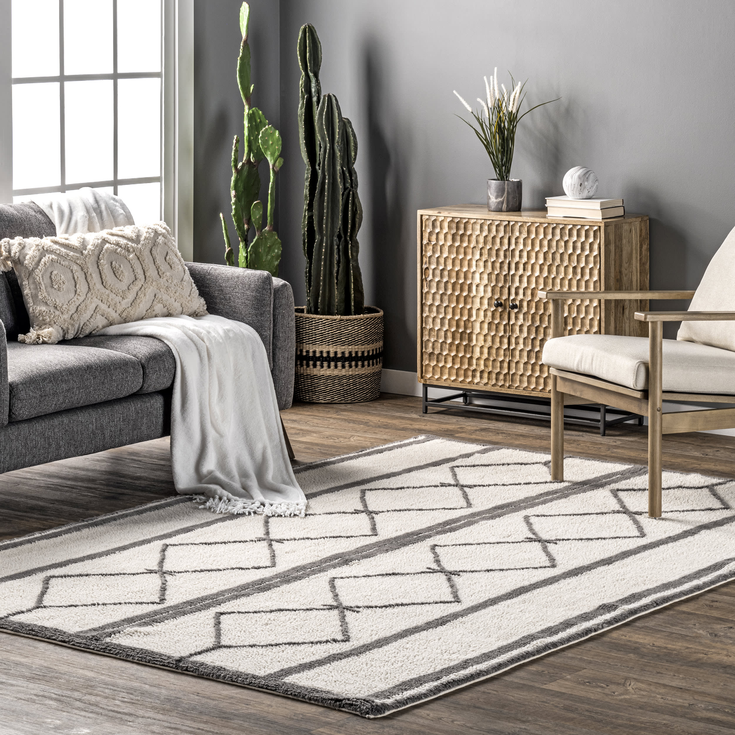 Aleena Wool Diamond Washable Rug | Ivory - Image 2