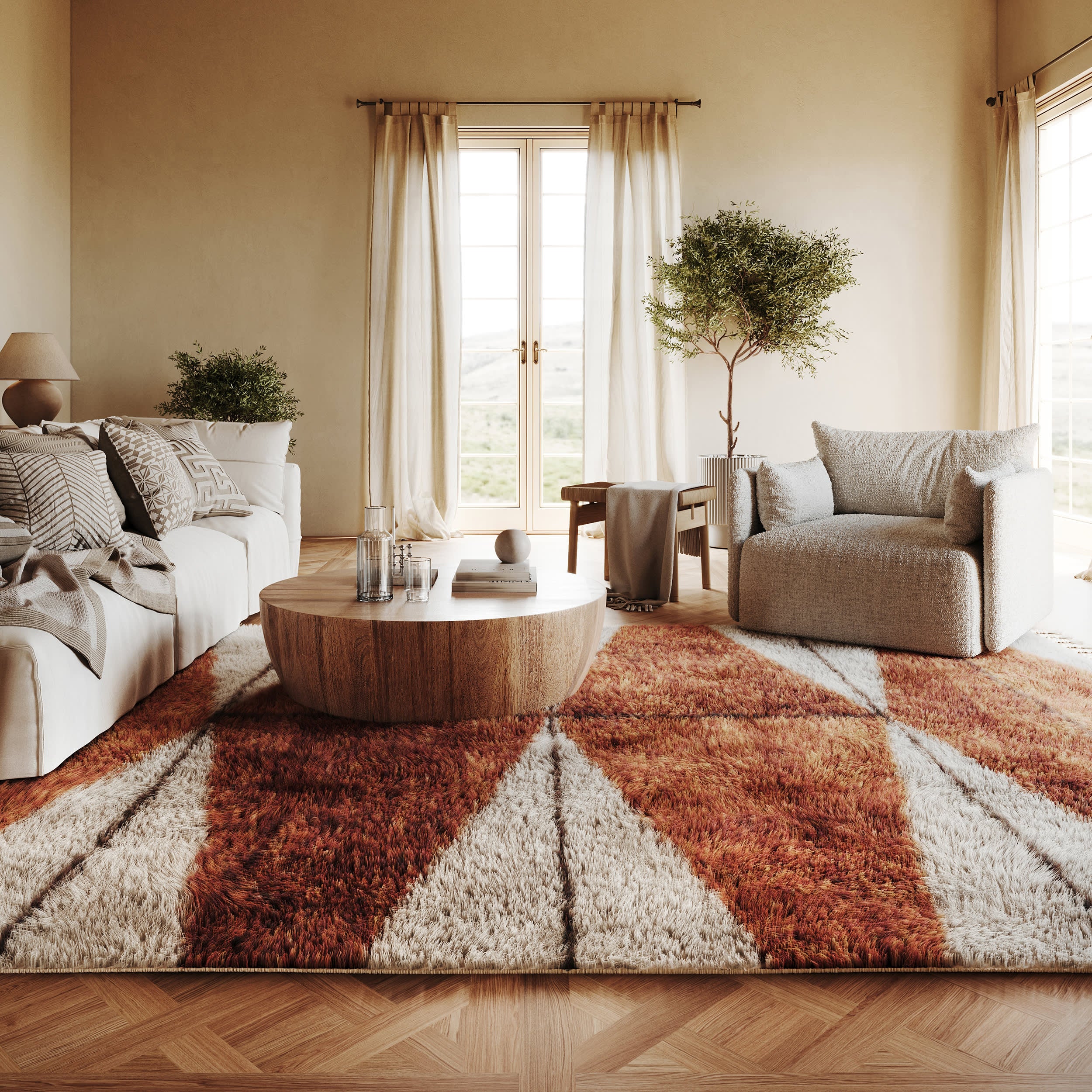 Alexia Diamond Tasseled Rug | Rust - Image 2