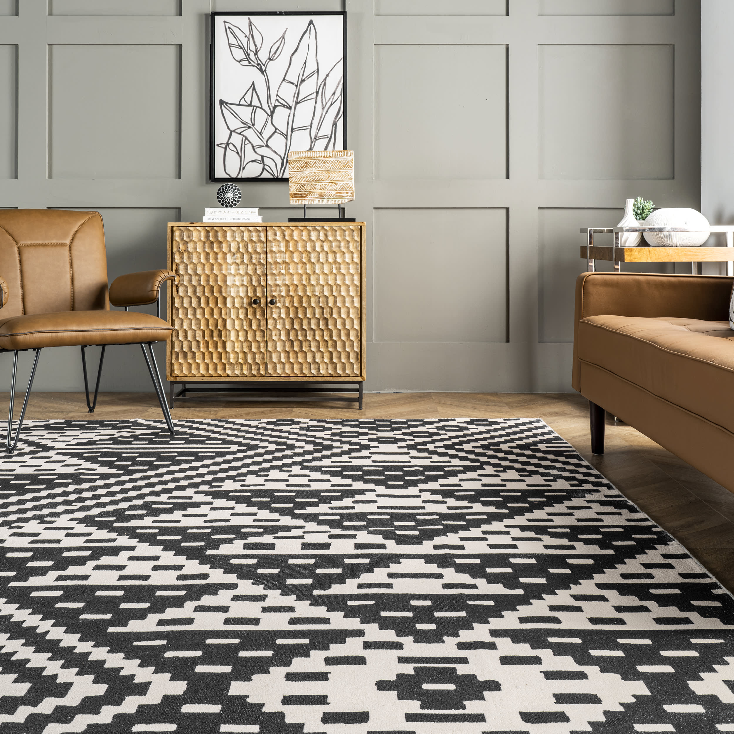 Alexis Trellis Washable Rug | Black - Image 4