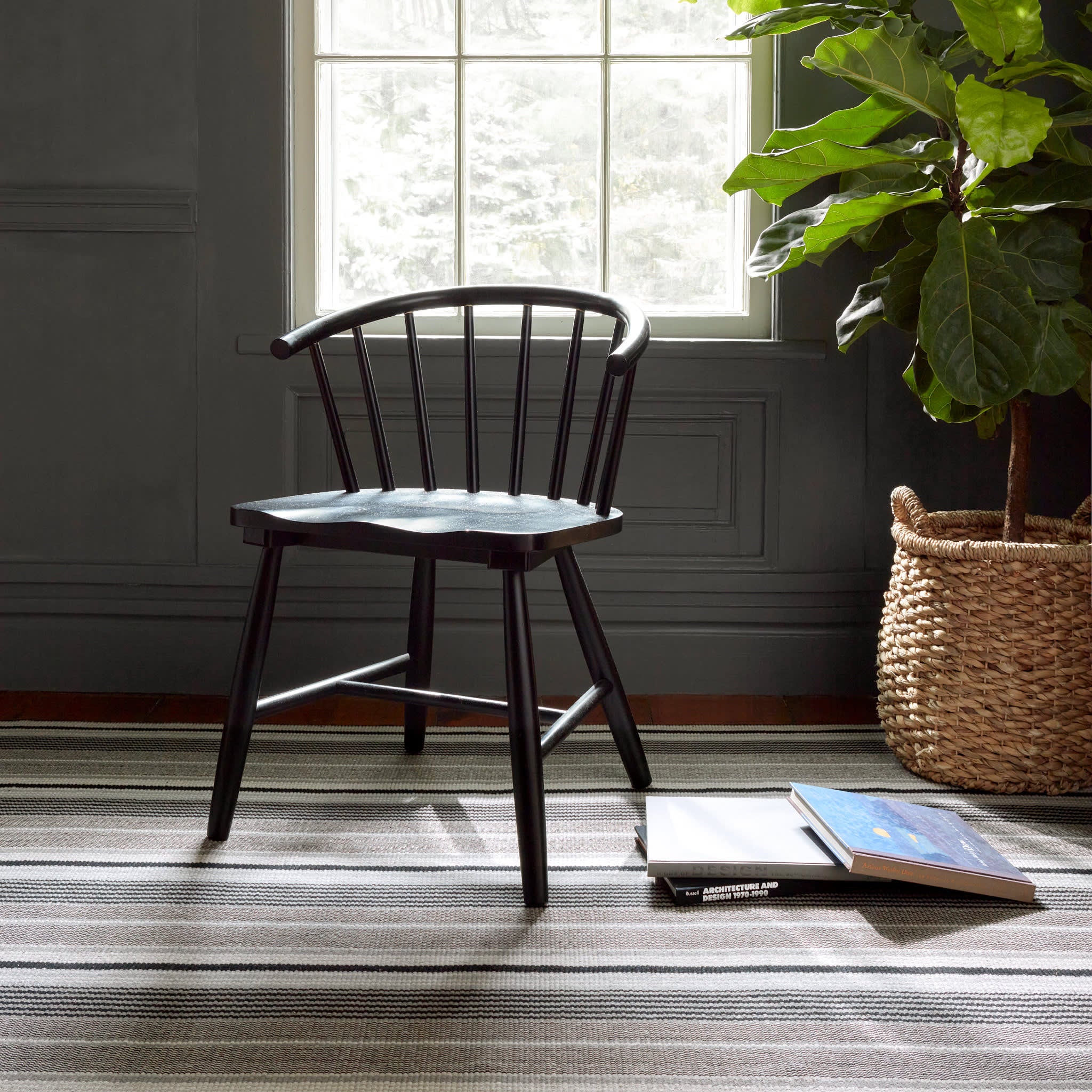 Alfie Ticking Handwoven Cotton Rug | Black - Image 4