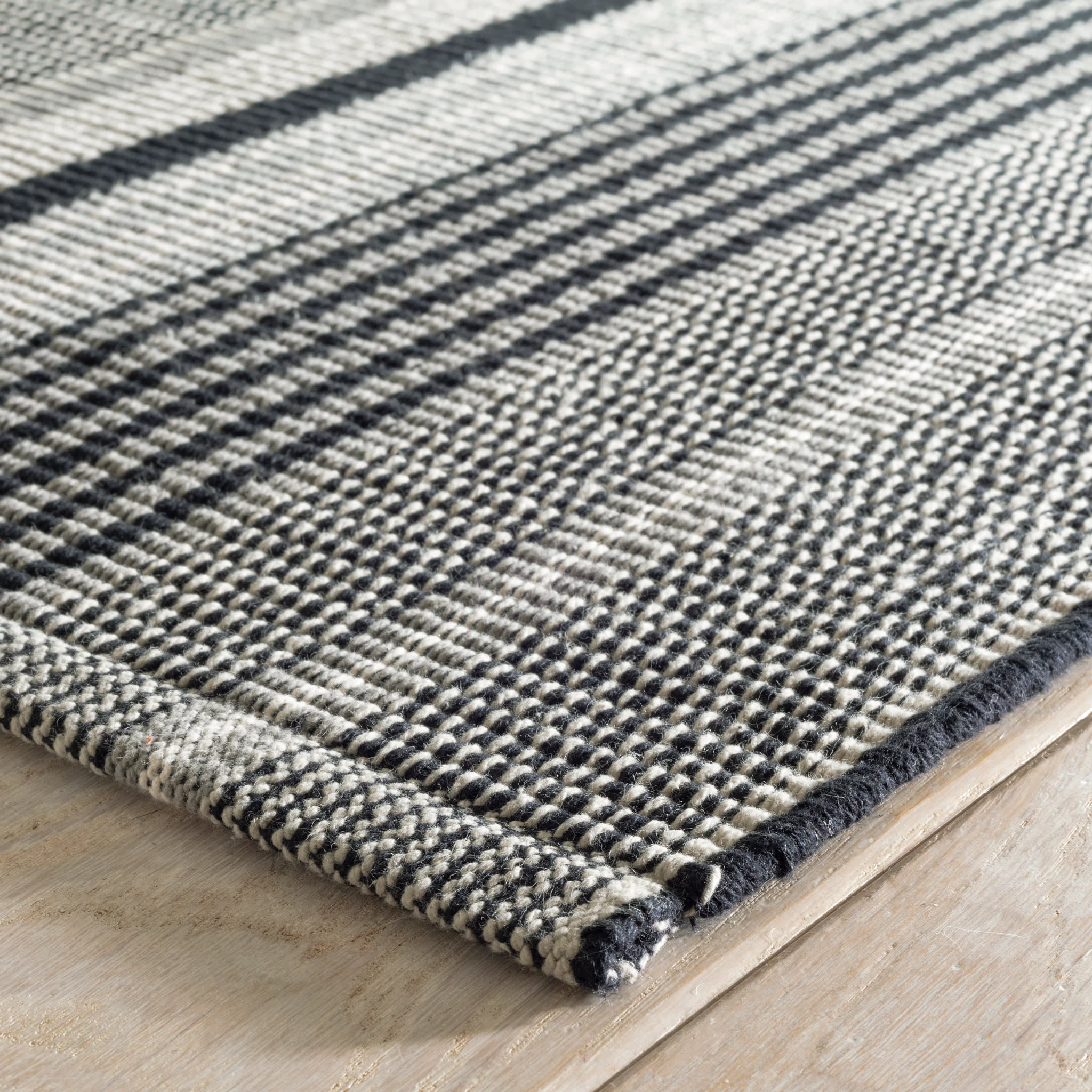 Alfie Ticking Handwoven Cotton Rug | Black - Image 6