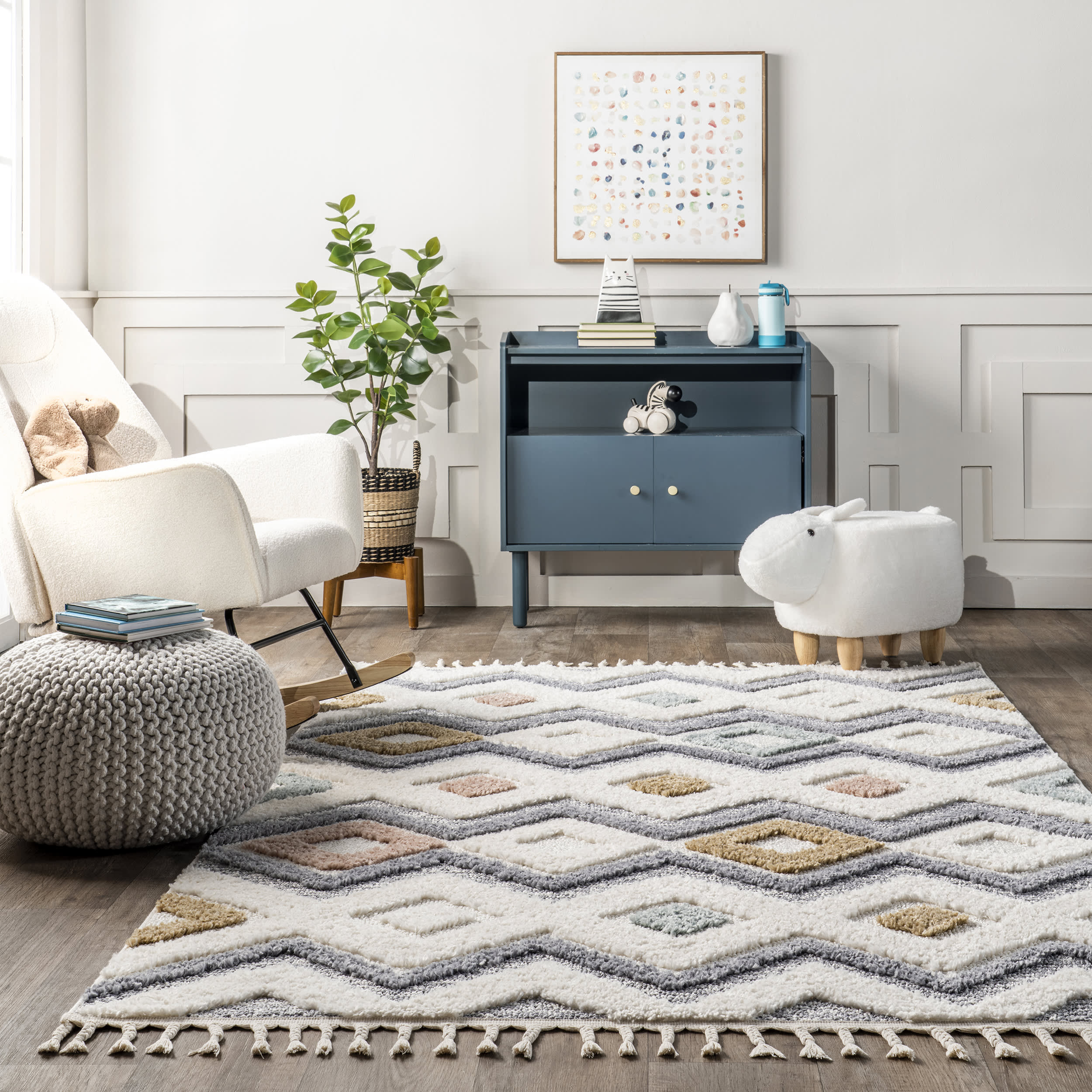 Alia Retro Trellis Kids Rug | Beige - Image 4