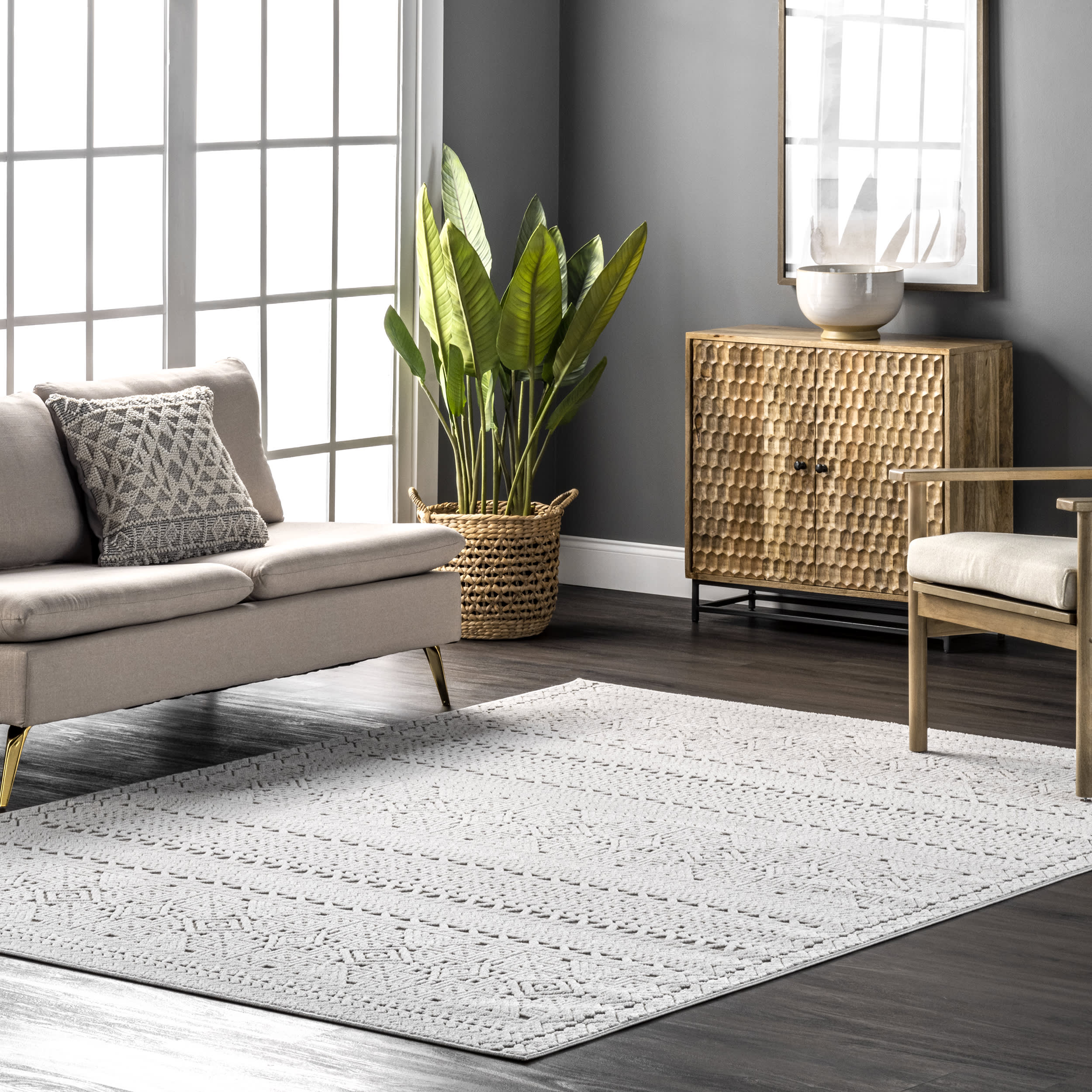 Alina Paneled Textured Indoor/Outdoor Rug | Grey - Image 2