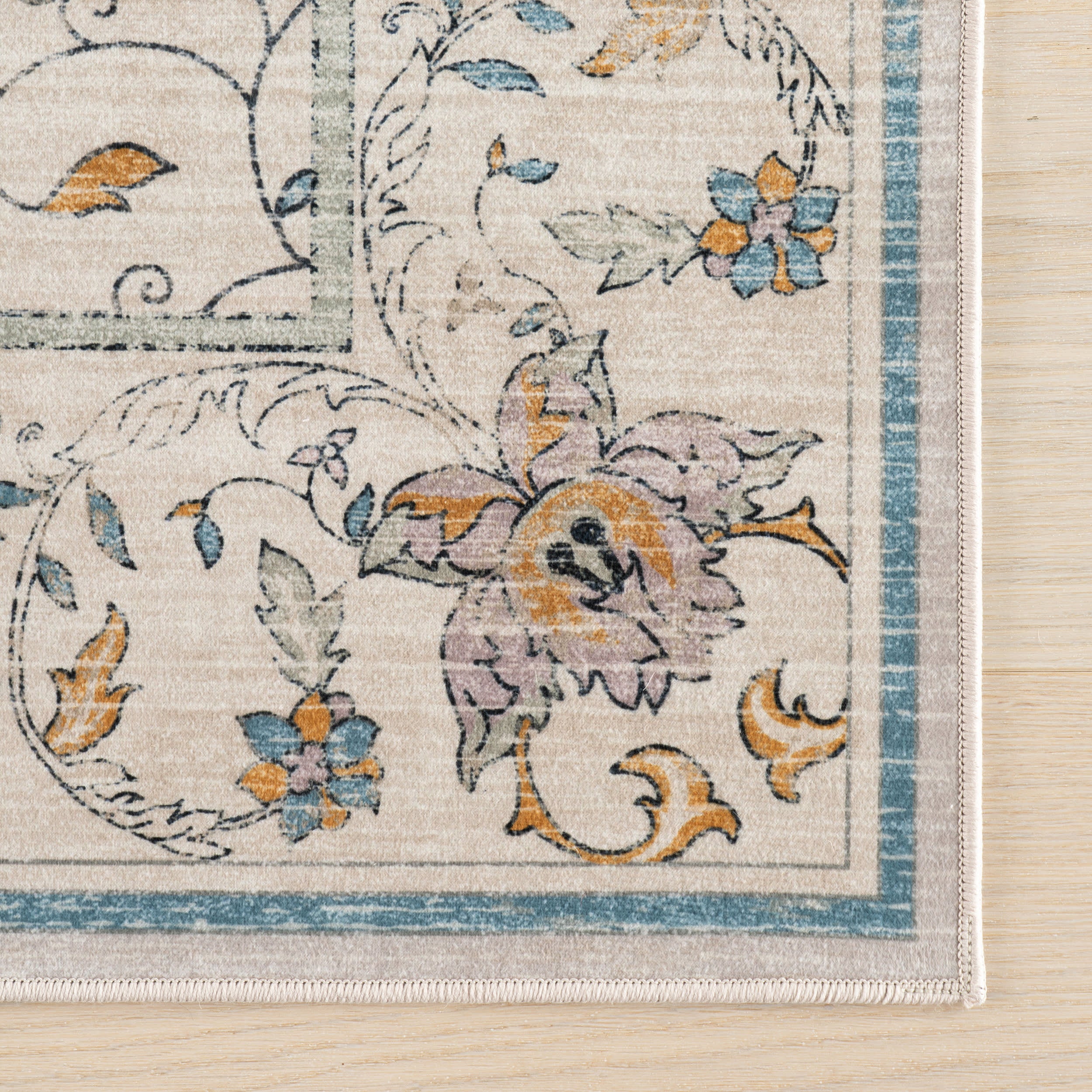 Alinae Floral Washable Rug | Beige - Image 4