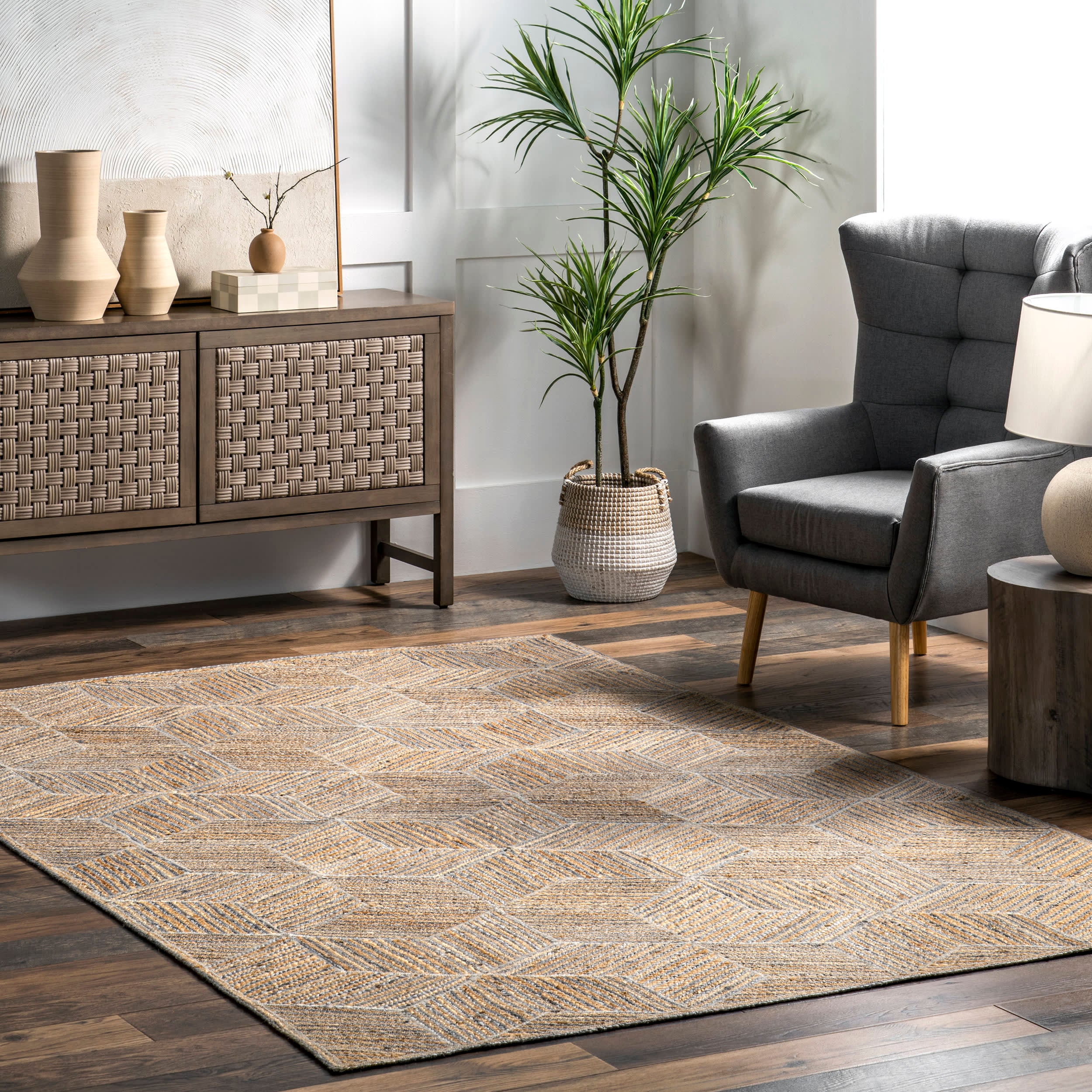 Alisun Jute Hexagon Tiled Rug | Blue - Image 2