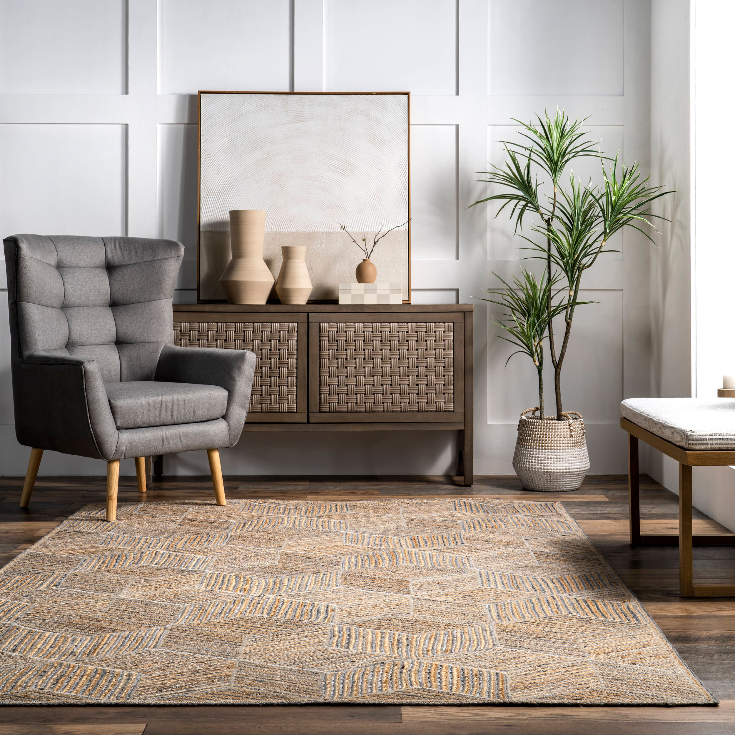 Alisun Jute Hexagon Tiled Rug | Blue - Image 4