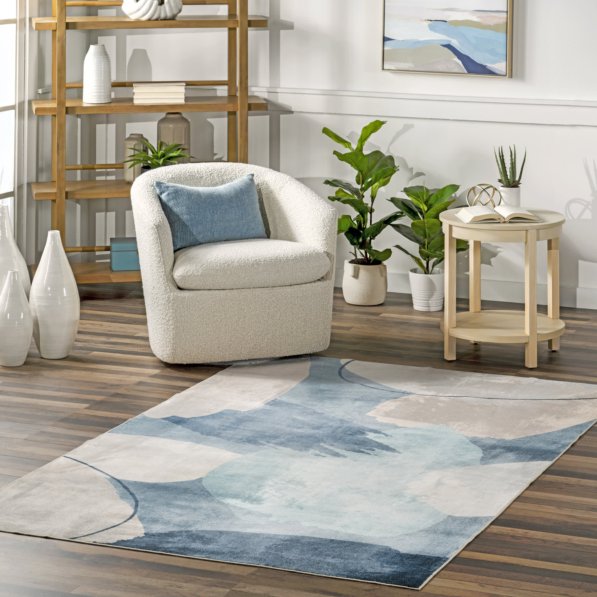 Alize Abstract Washable Rug | Blue - Image 2