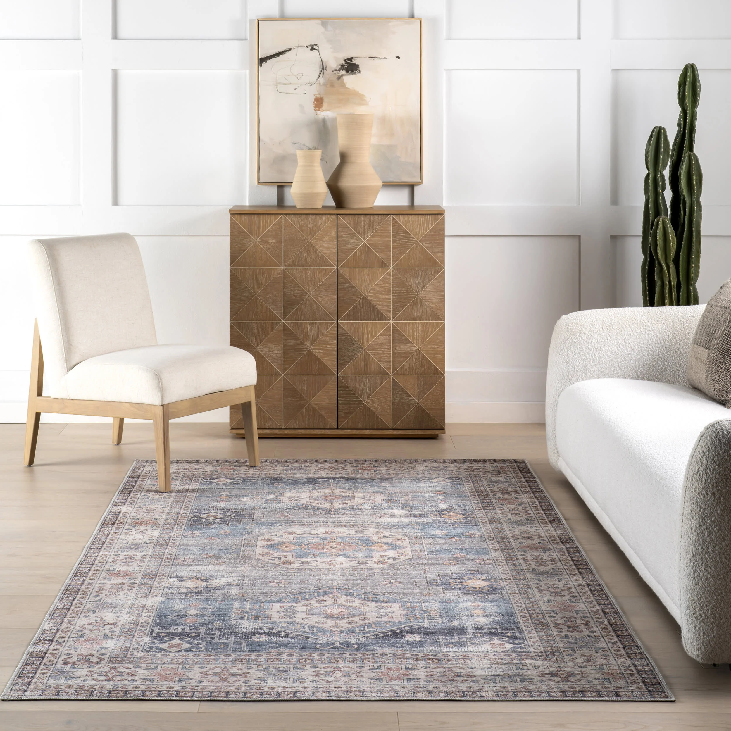 Allison Faded Spill Proof Washable Rug | Blue - Image 5