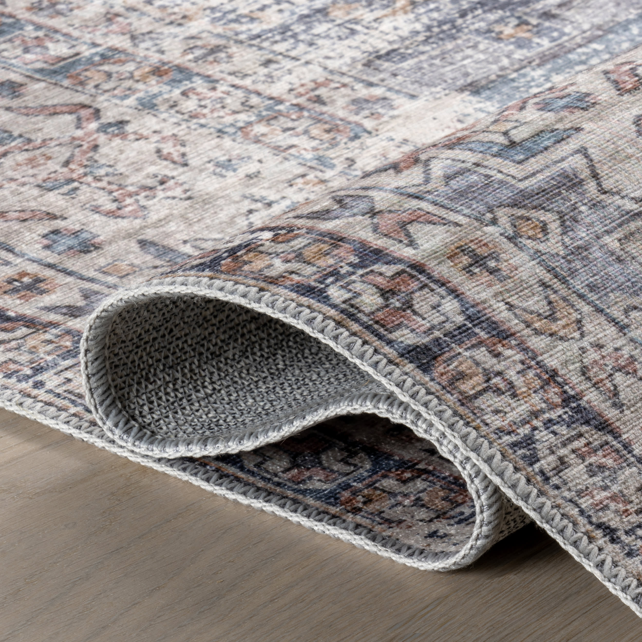 Allison Faded Spill Proof Washable Rug | Blue - Image 9