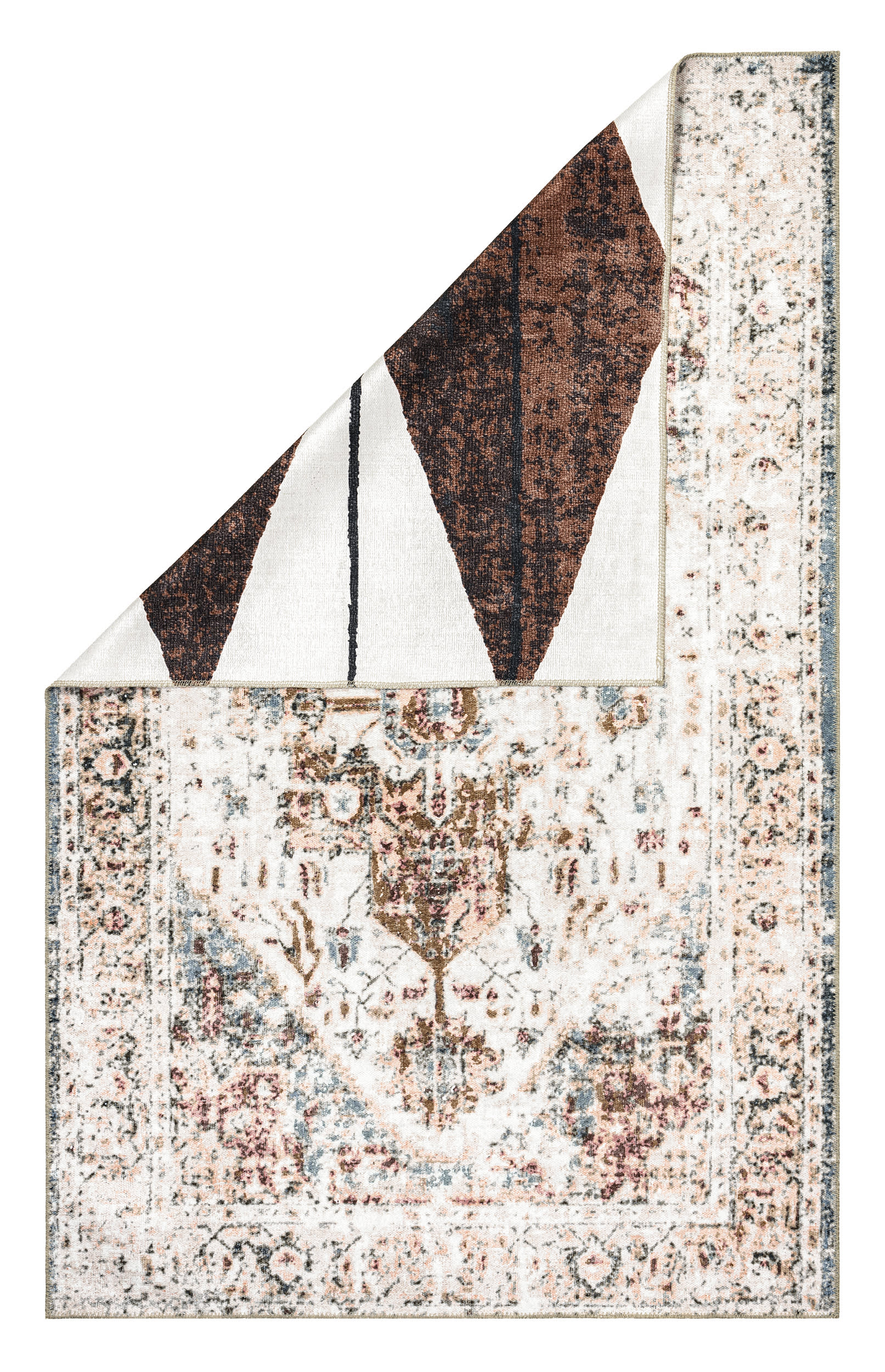 Almira Reversible Washable Hazy Rug | Rust And Beige - Image 4