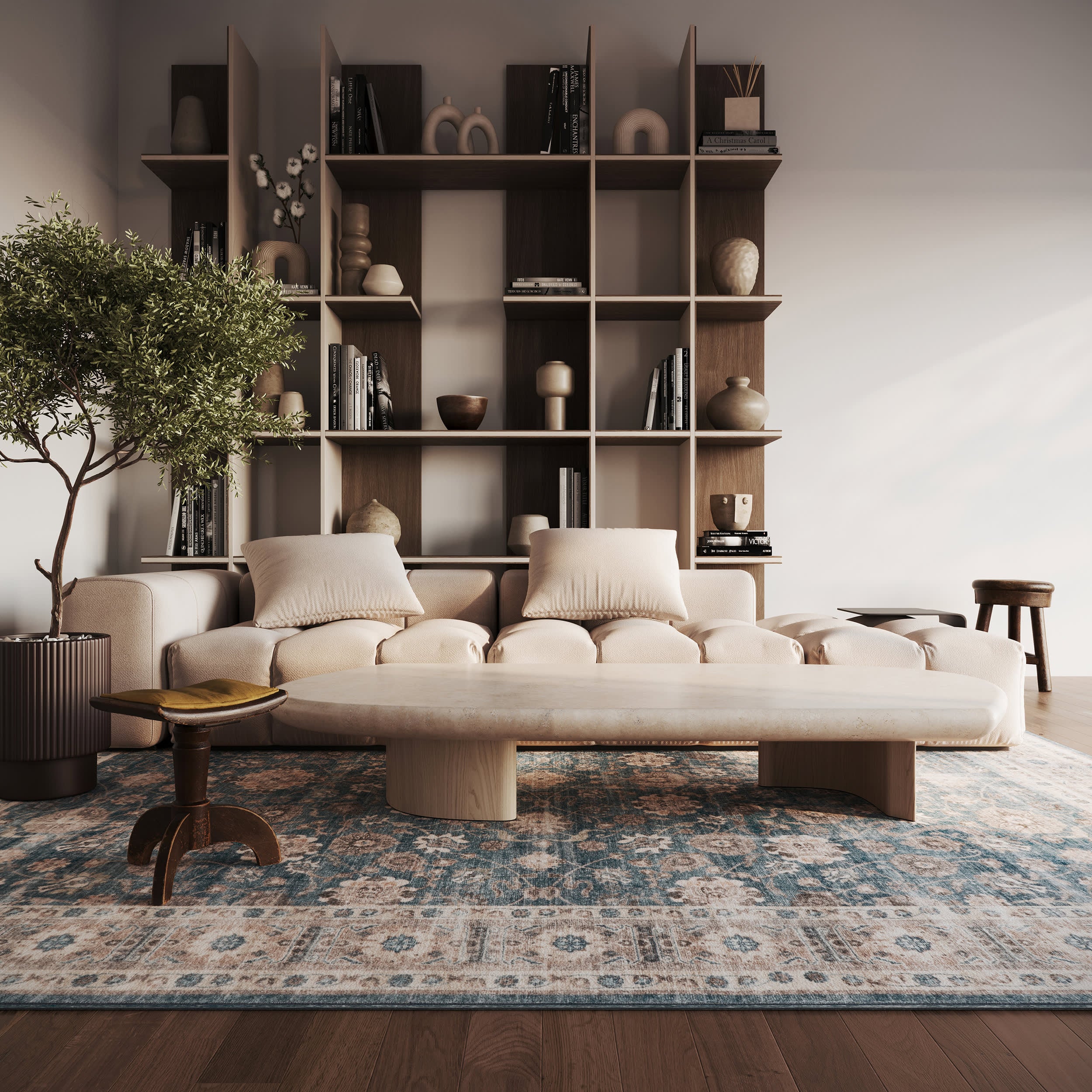 Alouette Bordered Traditional Washable Rug | Blue - Image 2