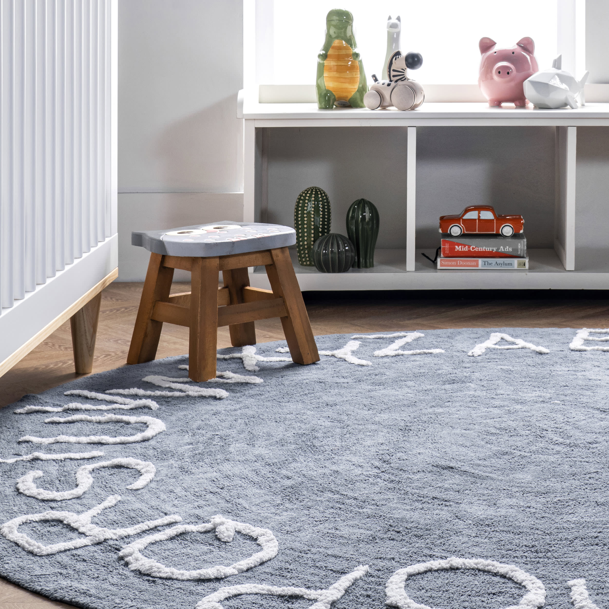 Alphabet Nursery Washable Rug | Blue Grey - Image 4