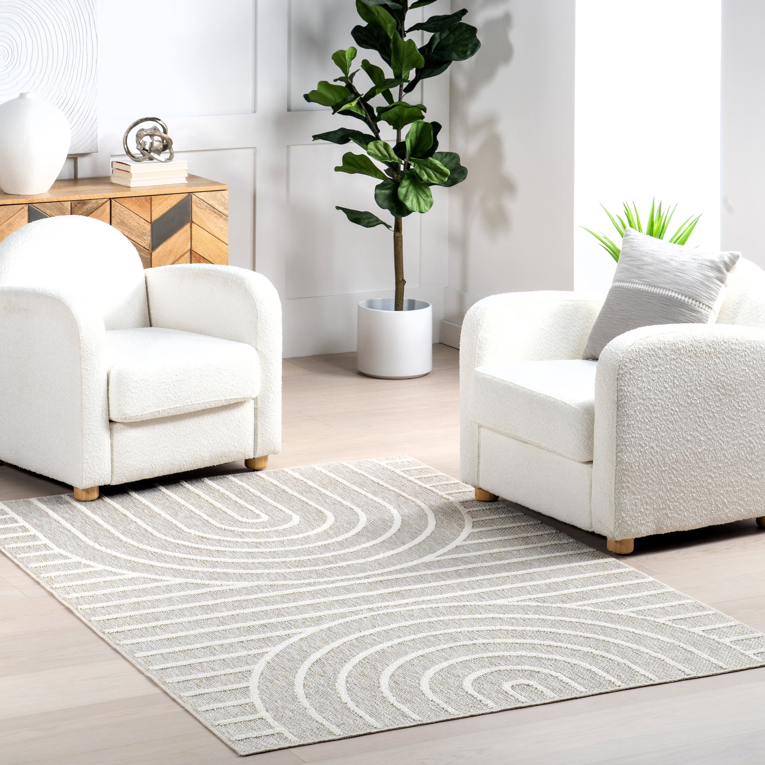 Althea Geometric Arc Washable Rug | Light Grey - Image 2
