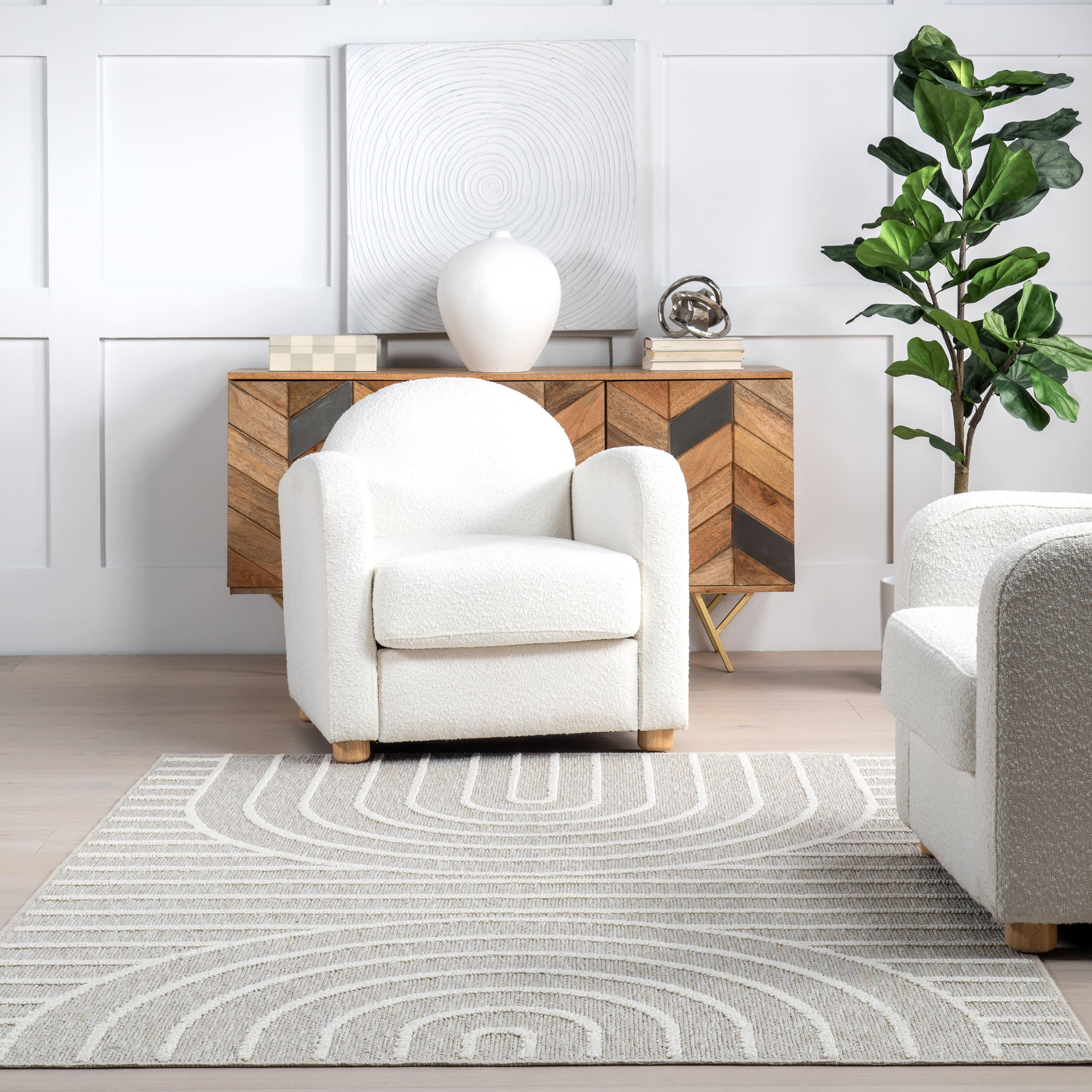 Althea Geometric Arc Washable Rug | Light Grey - Image 4