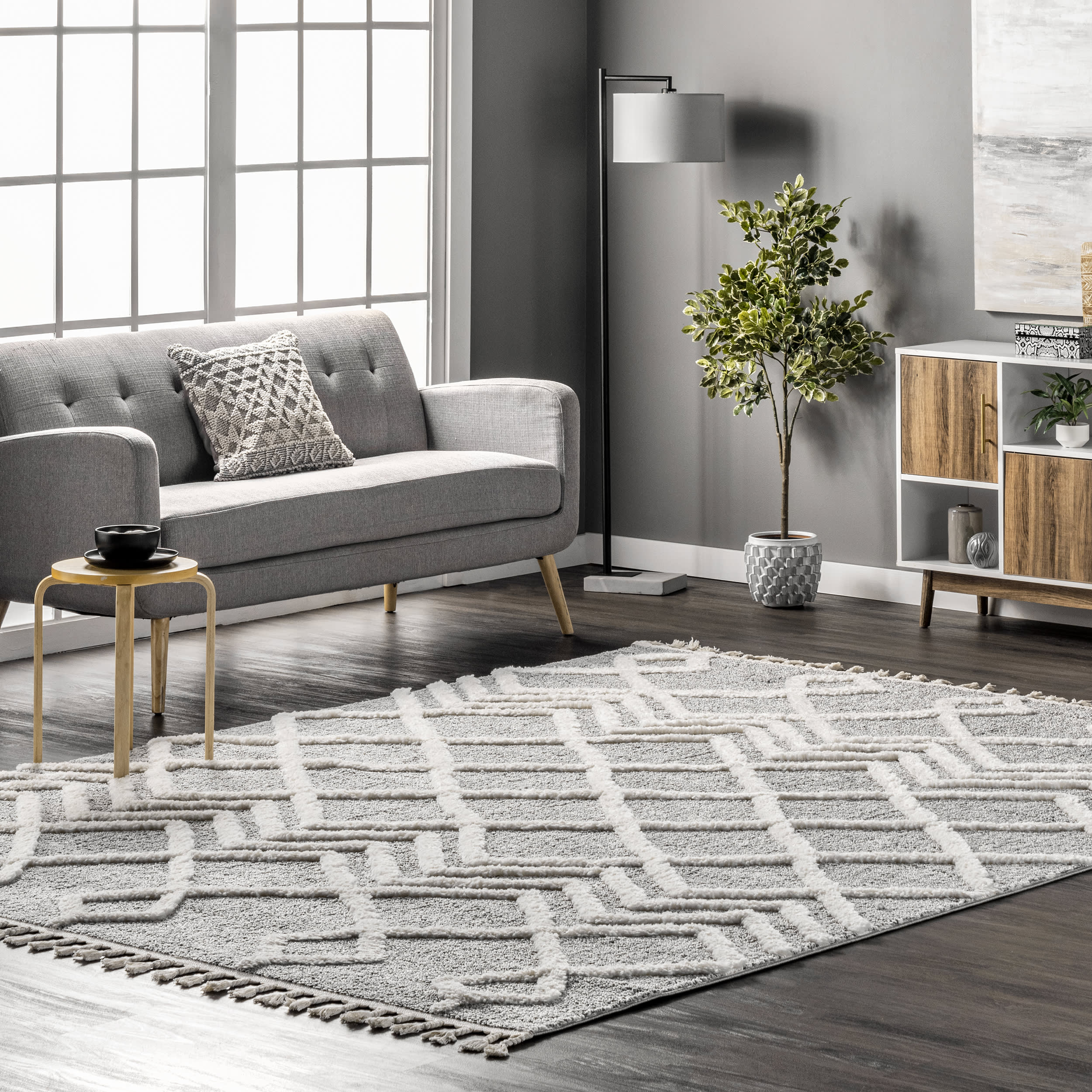 Amber Trellis Textured Rug | Grey - Image 2